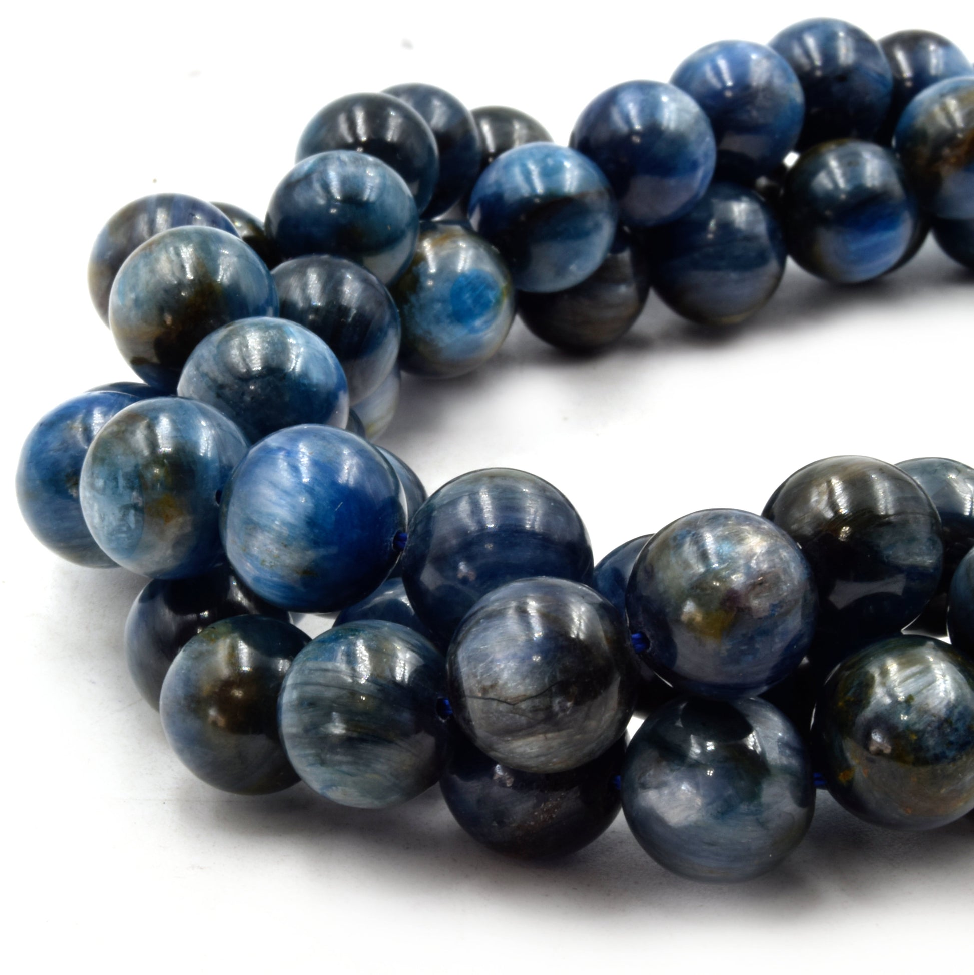 Natural Kyanite Beads | UNENHANCED/UNTREATED 12mm Natural Smooth Glossy Blue Kyanite Round Beads