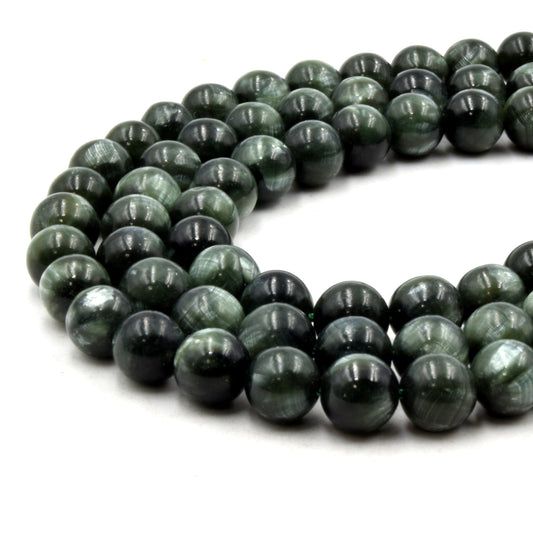 Natural Seraphinite Beads | UNENHANCED/UNTREATED 8mm Natural Smooth Glossy Seraphinite Round Beads