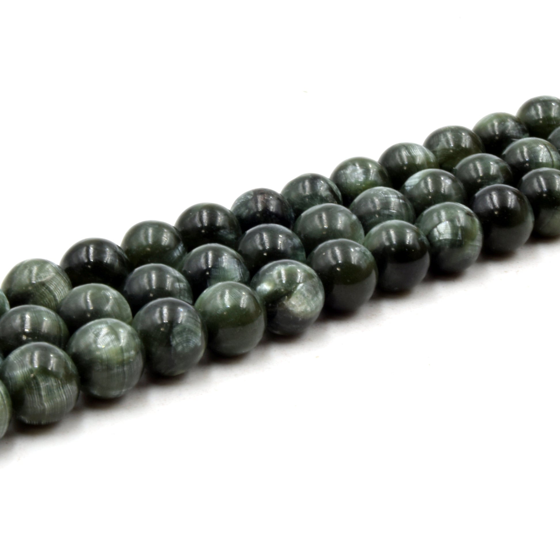 Natural Seraphinite Beads | UNENHANCED/UNTREATED 8mm Natural Smooth Glossy Seraphinite Round Beads