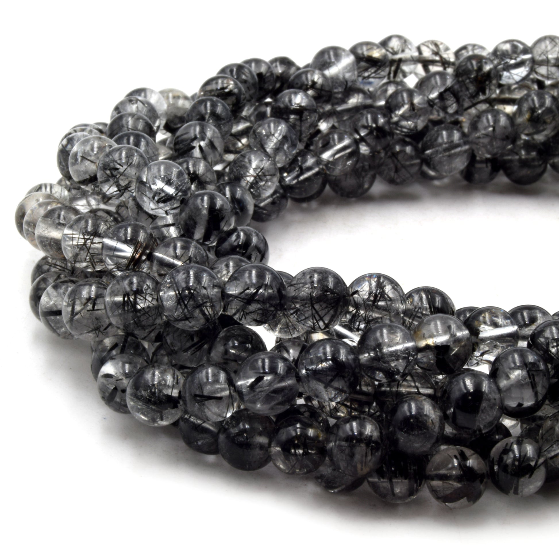 Natural Black Rutilated Beads | UNENHANCED/UNTREATED 6mm Natural Smooth Black Rutilated Quartz Round Beads