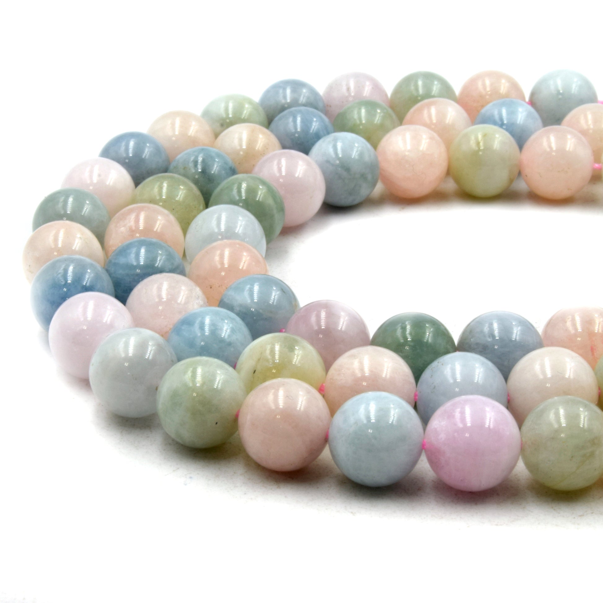 Natural Mix Beryl Beads | UNENHANCED/UNTREATED 10mm Natural Smooth Glossy Mixed Aquamarine Morganite Heliodor Emerald Round Beads