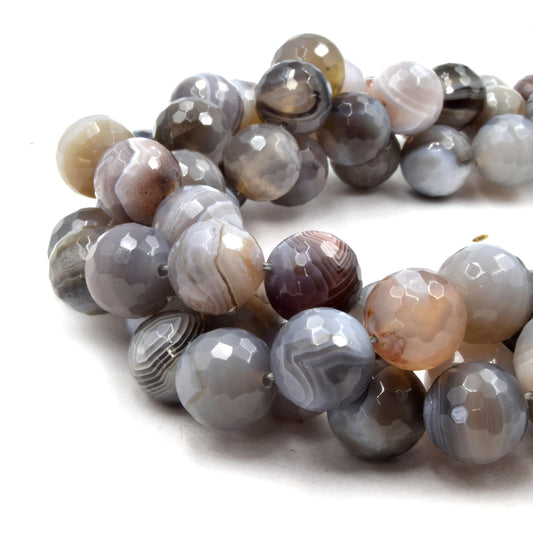 Natural Botswana Agate Beads | UNENHANCED/UNTREATED 14mm Natural Faceted Glossy Botswana Agate Round Beads