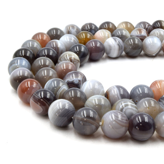 Natural Botswana Agate Beads | UNENHANCED/UNTREATED 12mm Natural Smooth Glossy Botswana Agate Round Beads