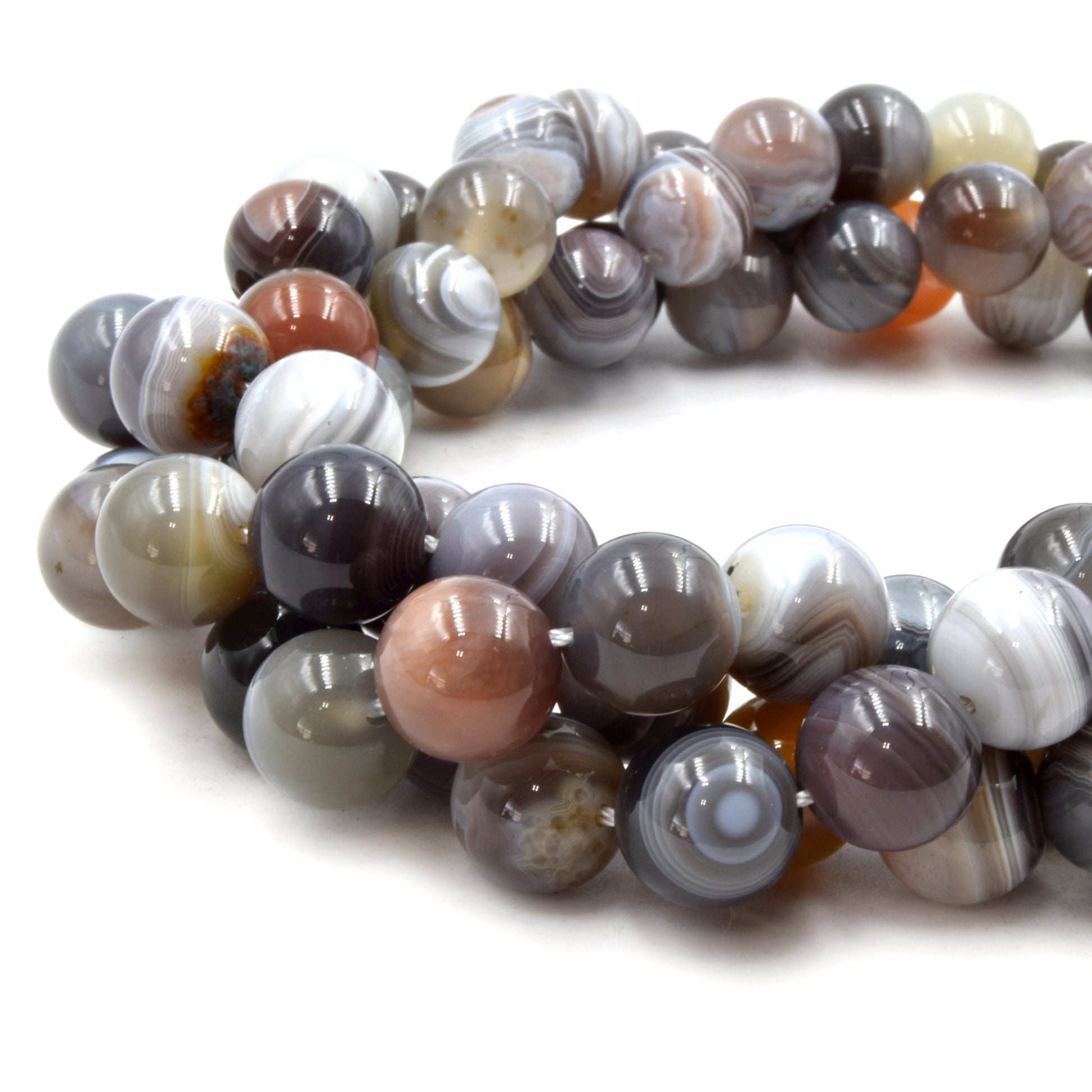 Natural Botswana Agate Beads | UNENHANCED/UNTREATED 12mm Natural Smooth Glossy Botswana Agate Round Beads
