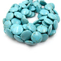 Turquoise Howlite Beads | 25mm Veined Turquoise Howlite Coin Shaped Beads with 1mm Holes