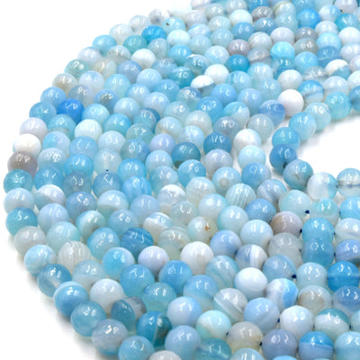 Banded Agate Beads | Dyed Light Blue Faceted Round Gemstone Beads - 8mm 10mm 12mm Available