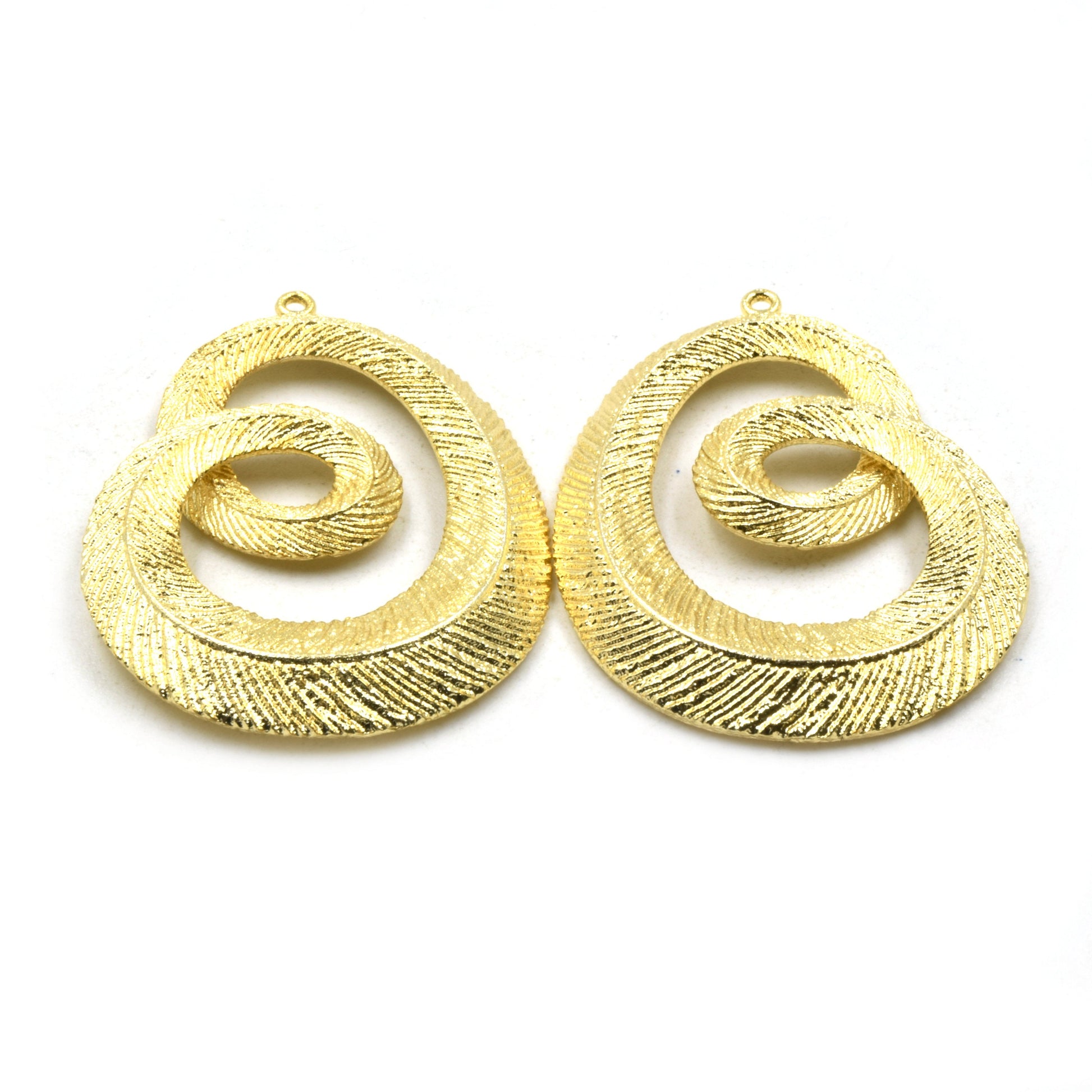 Jewelry Components | Gold Plated Copper Leaf Textured Pendants | One Pair of Components | 34mm x 48mm