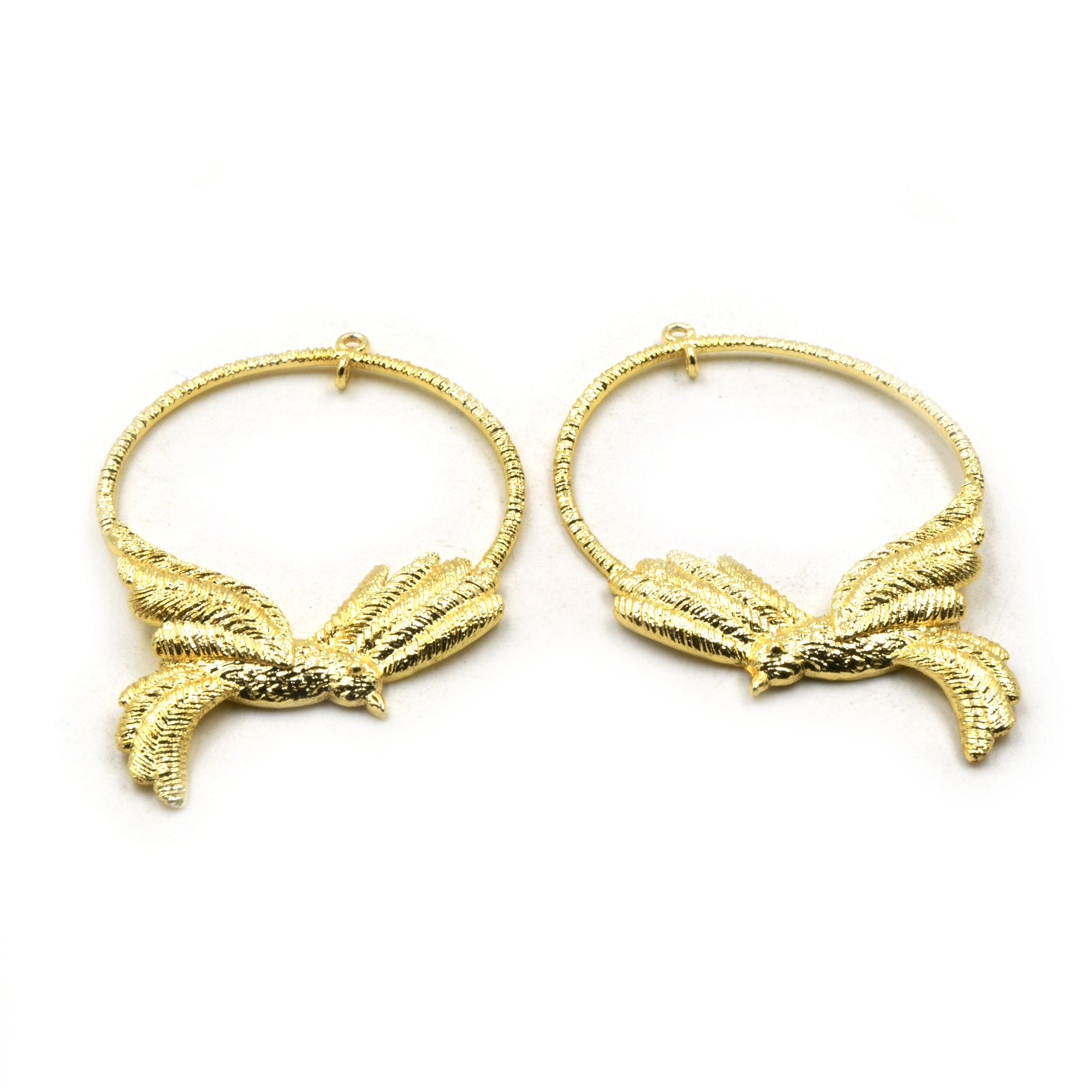 Jewelry Components | Gold Plated Copper Bird Hoop Earring Components | One Pair of Components | 38mm x 60mm