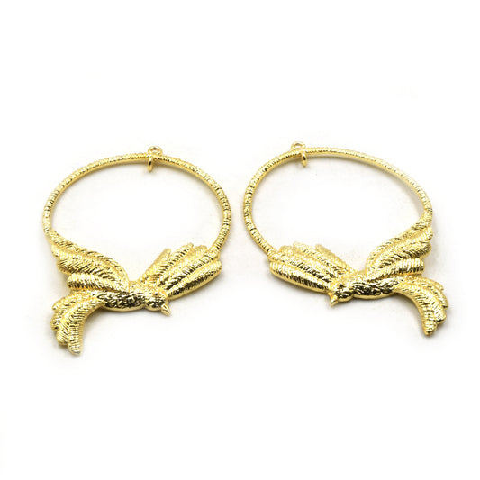 Jewelry Components | Gold Plated Copper Bird Hoop Earring Components | One Pair of Components | 38mm x 60mm