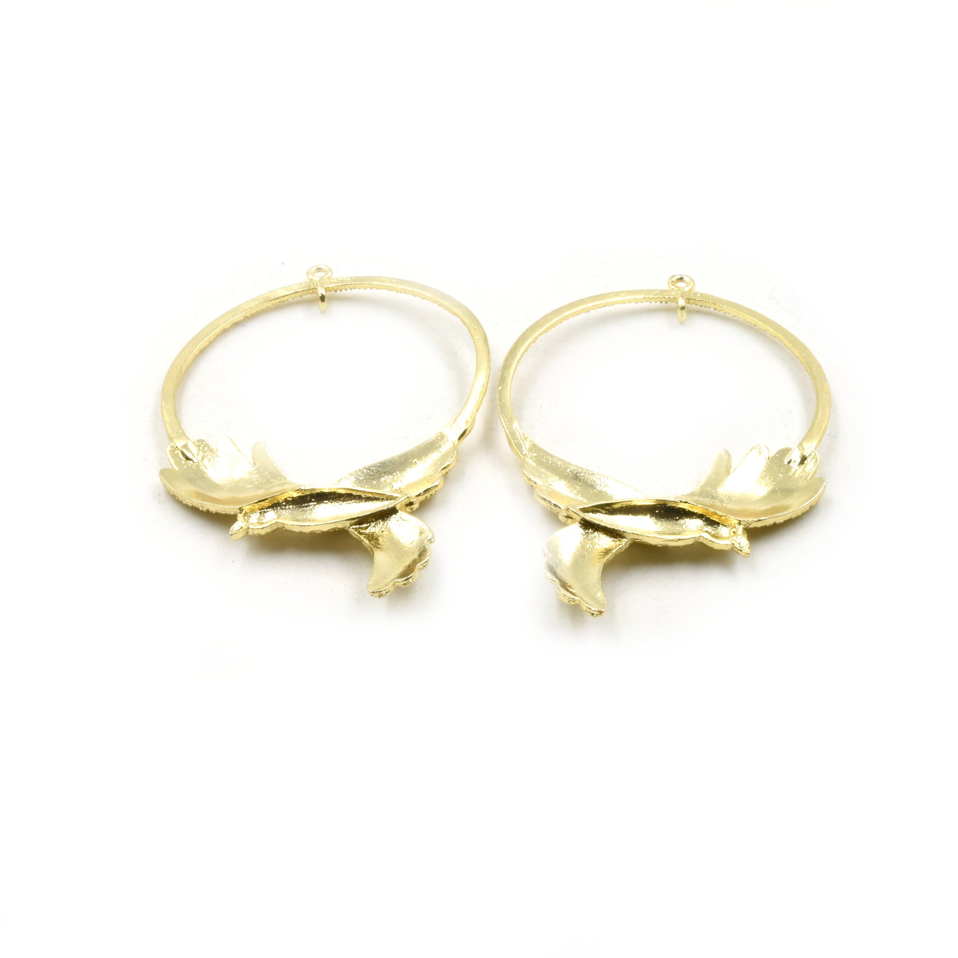 Jewelry Components | Gold Plated Copper Bird Hoop Earring Components | One Pair of Components | 38mm x 60mm