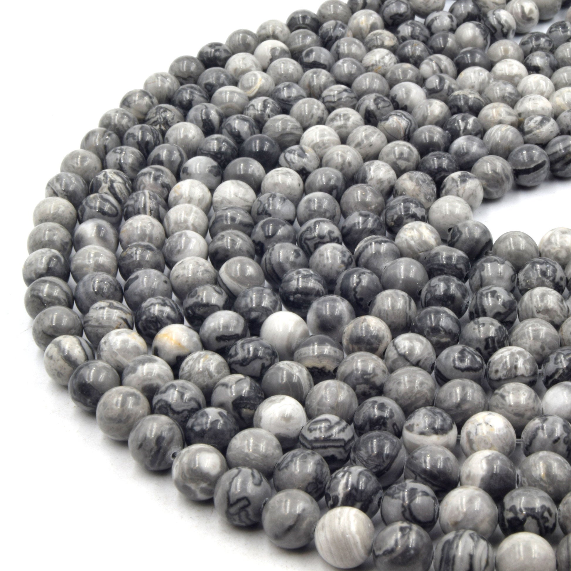 Picture Jasper Beads | Smooth Gray Picture Round Beads | 6mm 8mm 10mm 12mm | Loose Beads