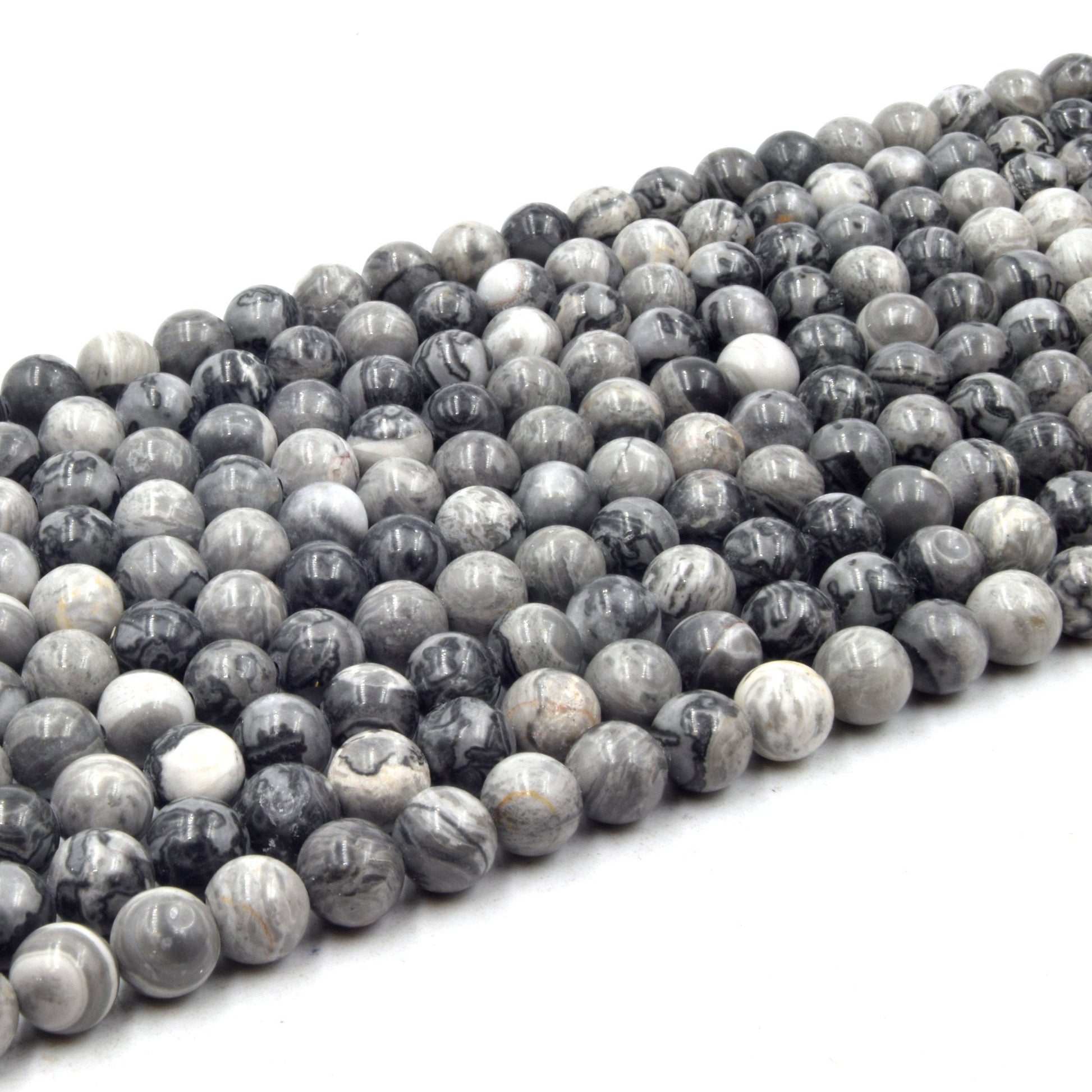 Picture Jasper Beads | Smooth Gray Picture Round Beads | 6mm 8mm 10mm 12mm | Loose Beads