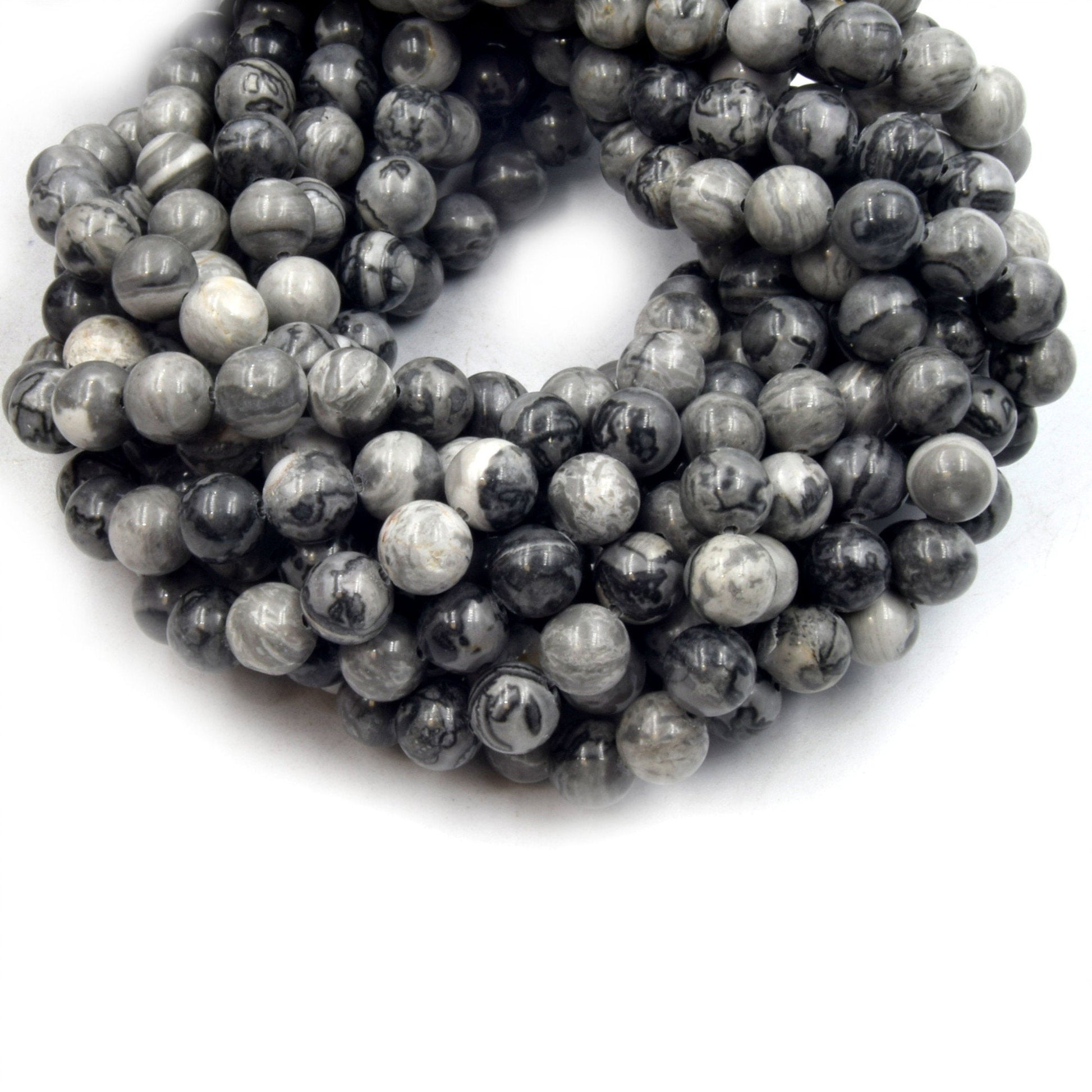 Picture Jasper Beads | Smooth Gray Picture Round Beads | 6mm 8mm 10mm 12mm | Loose Beads
