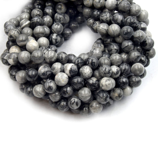 Picture Jasper Beads | Smooth Gray Picture Round Beads | 6mm 8mm 10mm 12mm | Loose Beads