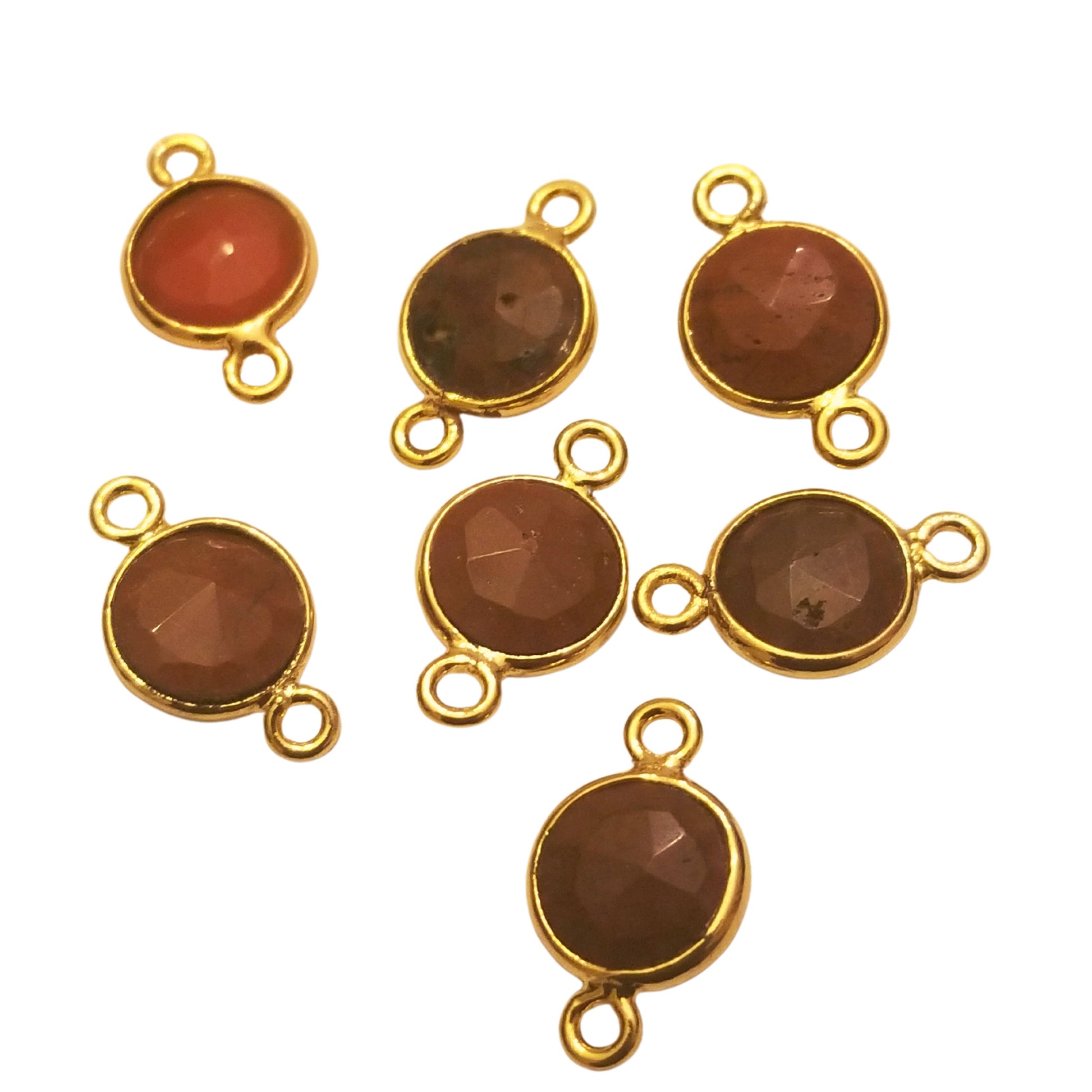 Carnelian Red Agate Gold Finish Faceted Round/Coin Shaped Plated Copper Bezel Connector - Measuring 10mm - Gemstone - Sold Individually