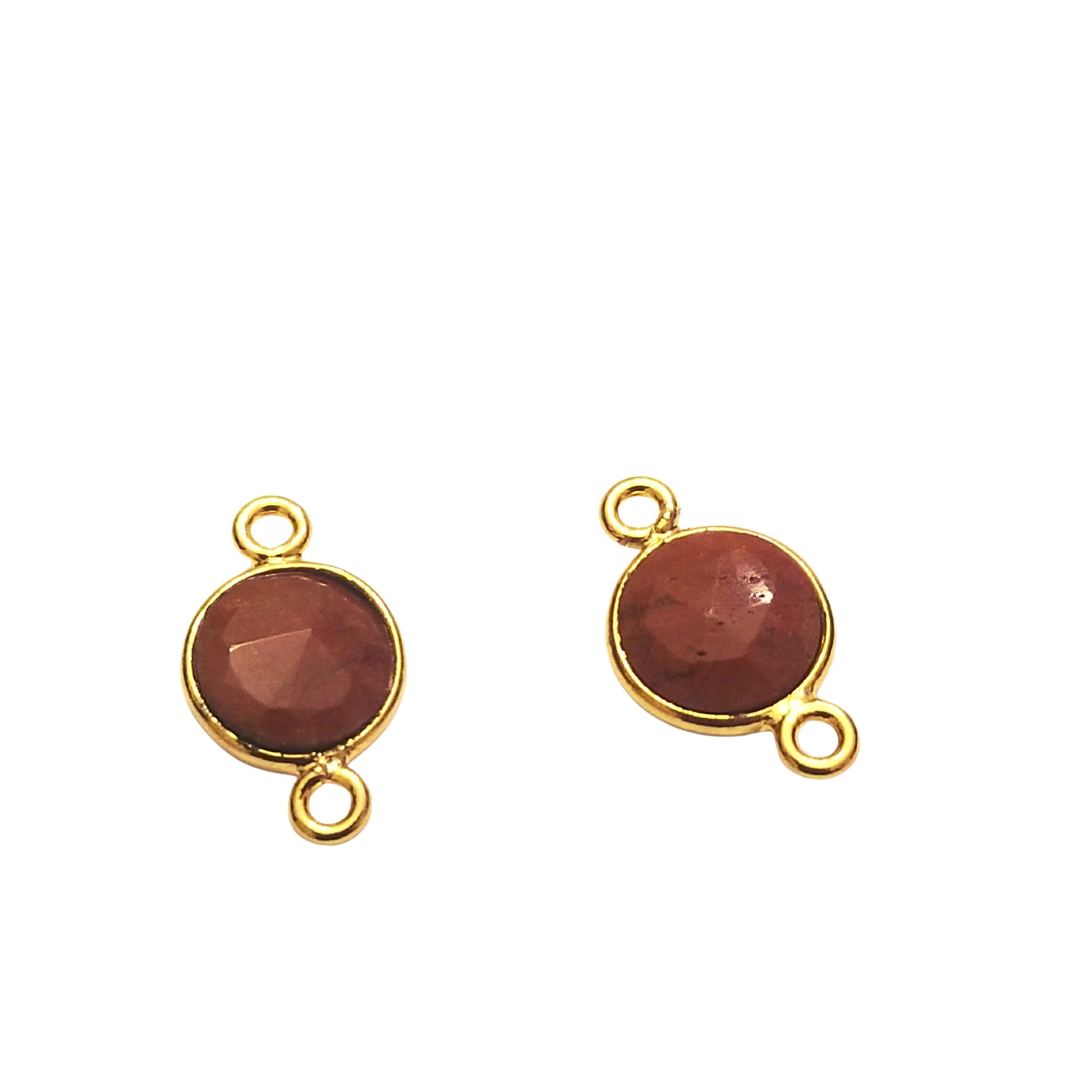Carnelian Red Agate Gold Finish Faceted Round/Coin Shaped Plated Copper Bezel Connector - Measuring 10mm - Gemstone - Sold Individually