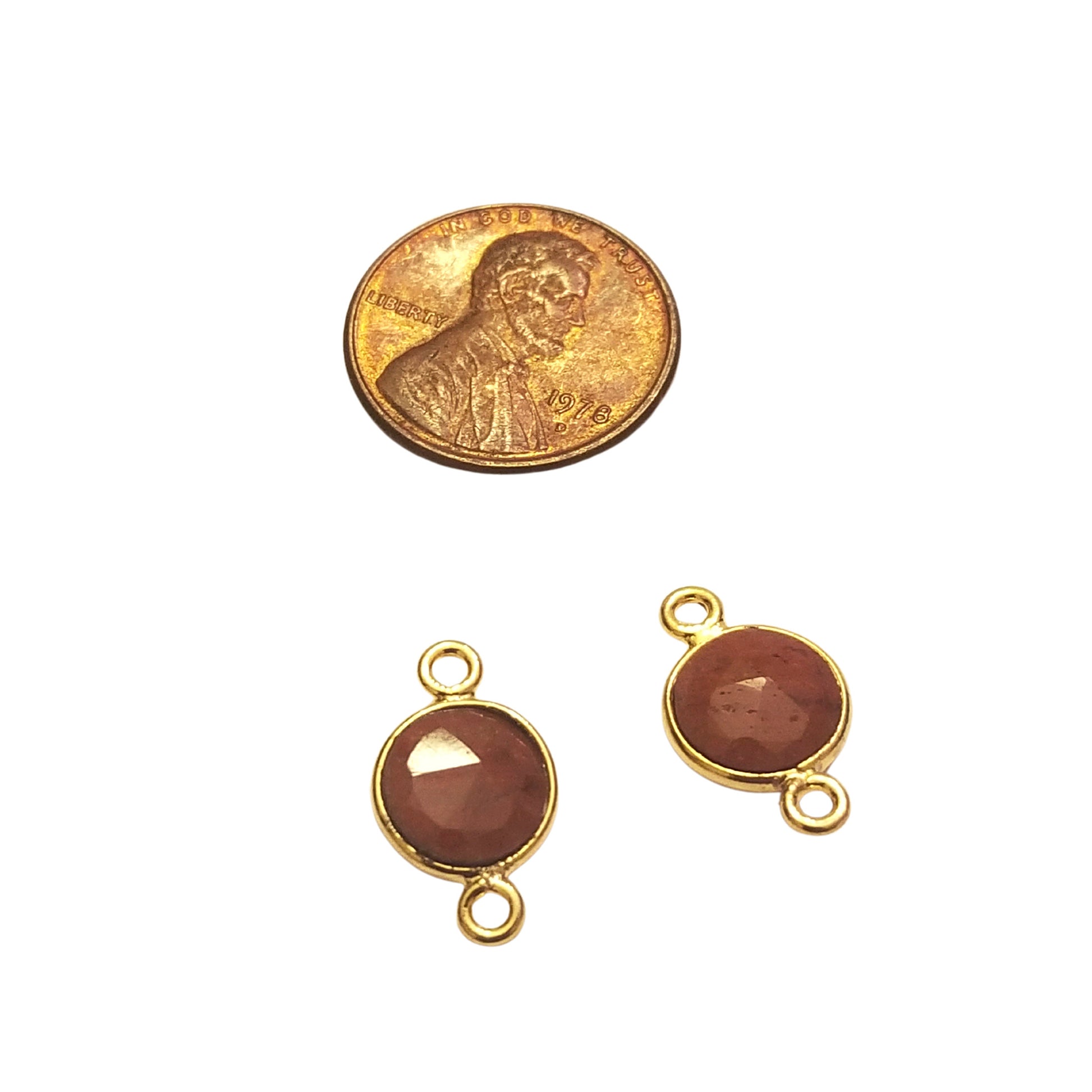 Carnelian Red Agate Gold Finish Faceted Round/Coin Shaped Plated Copper Bezel Connector - Measuring 10mm - Gemstone - Sold Individually