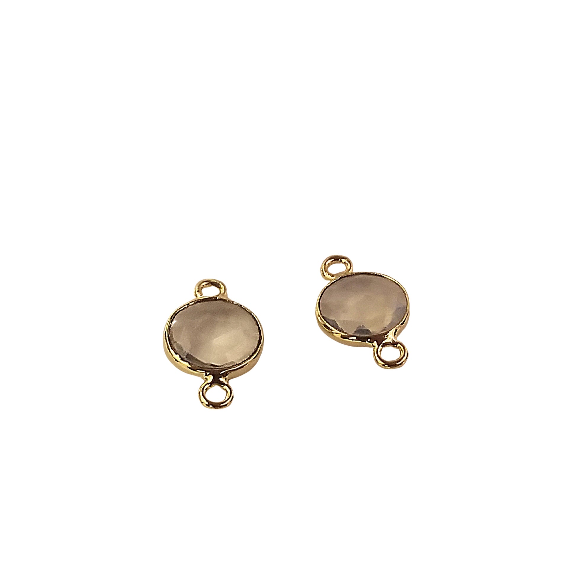 Opalite Gold Plated Faceted Translucent  (Manmade Glass) faux Opal Round/Coin Shaped Bezel Connector - Measuring 10mm  - Sold Individually