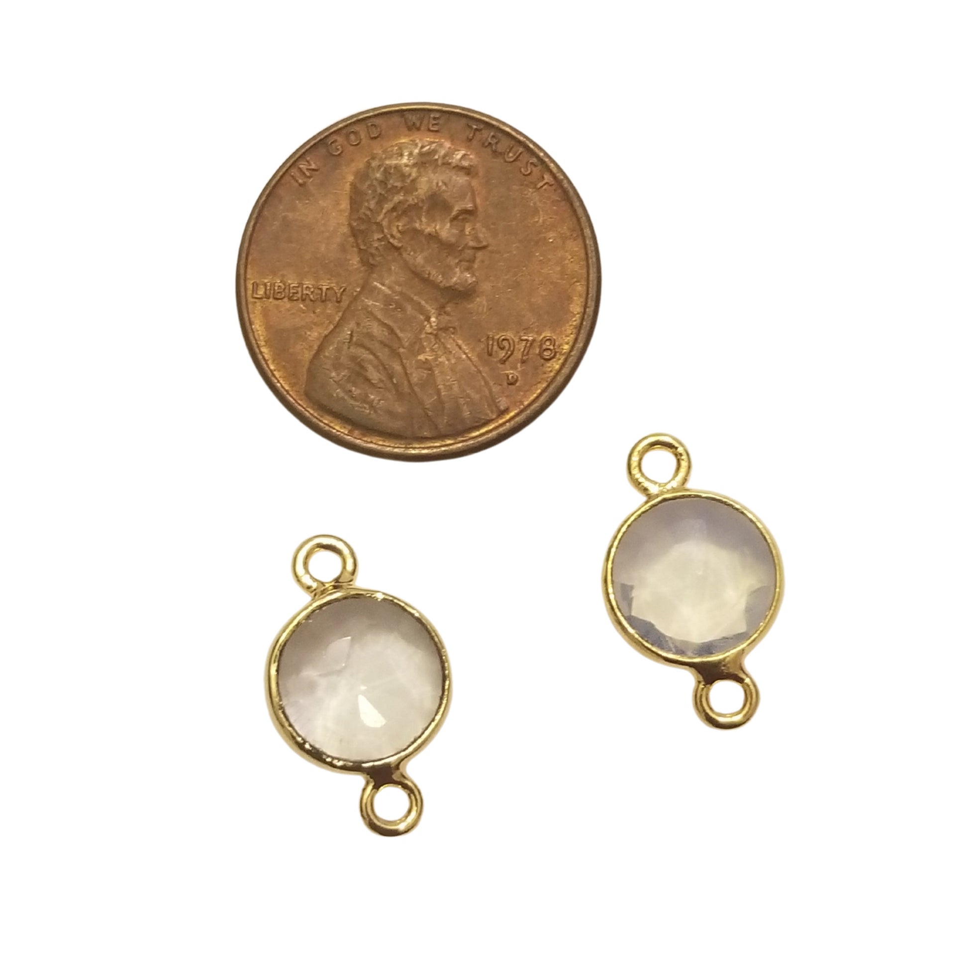 Opalite Gold Plated Faceted Translucent  (Manmade Glass) faux Opal Round/Coin Shaped Bezel Connector - Measuring 10mm  - Sold Individually