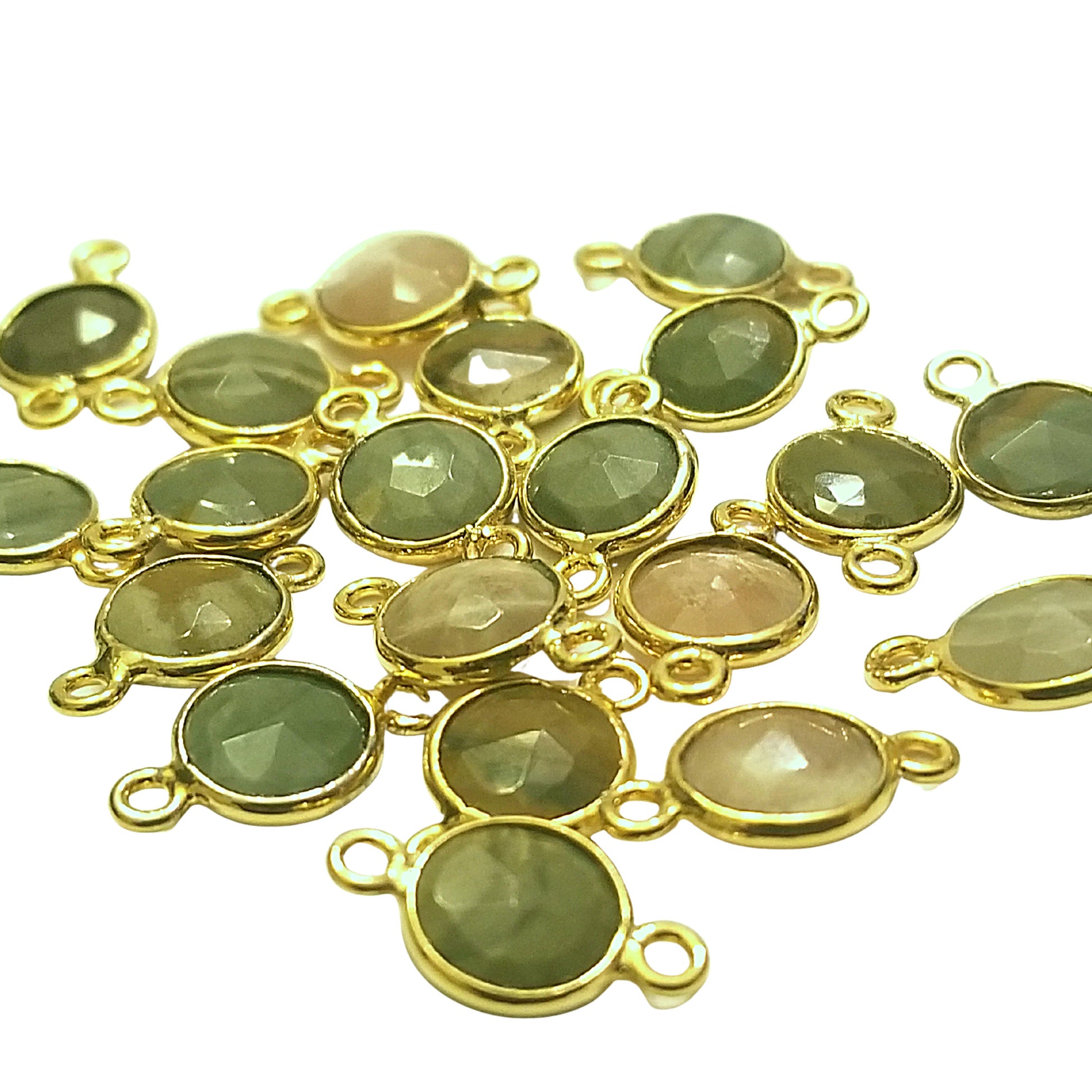 Ocean jasper Gold Plated Faceted Asst Round/Coin Shaped Bezel Connector - Measuring 10mm  - Sold bulk pack of  20 OOAK