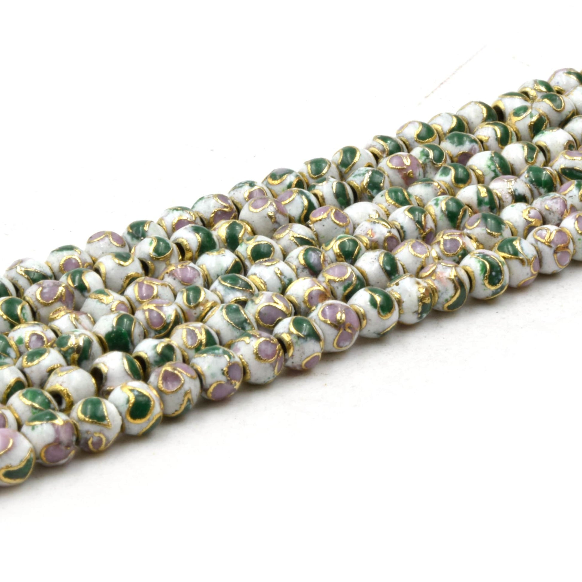 Cloisonné Beads | 4mm Decorative Floral Puffed Round/Ball Shaped Metal/Enamel Beads - Red Black Gold Purple Blue  Available