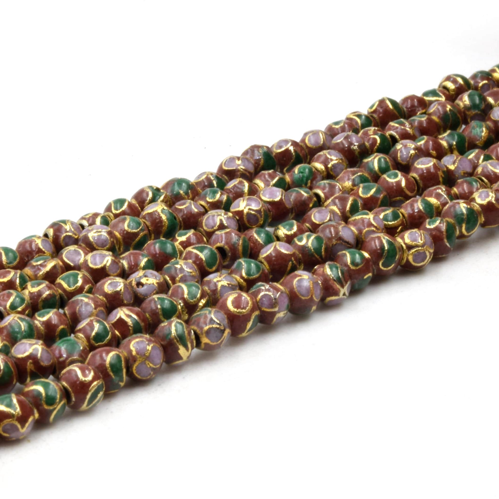 Cloisonné Beads | 4mm Decorative Floral Puffed Round/Ball Shaped Metal/Enamel Beads - Red Black Gold Purple Blue  Available