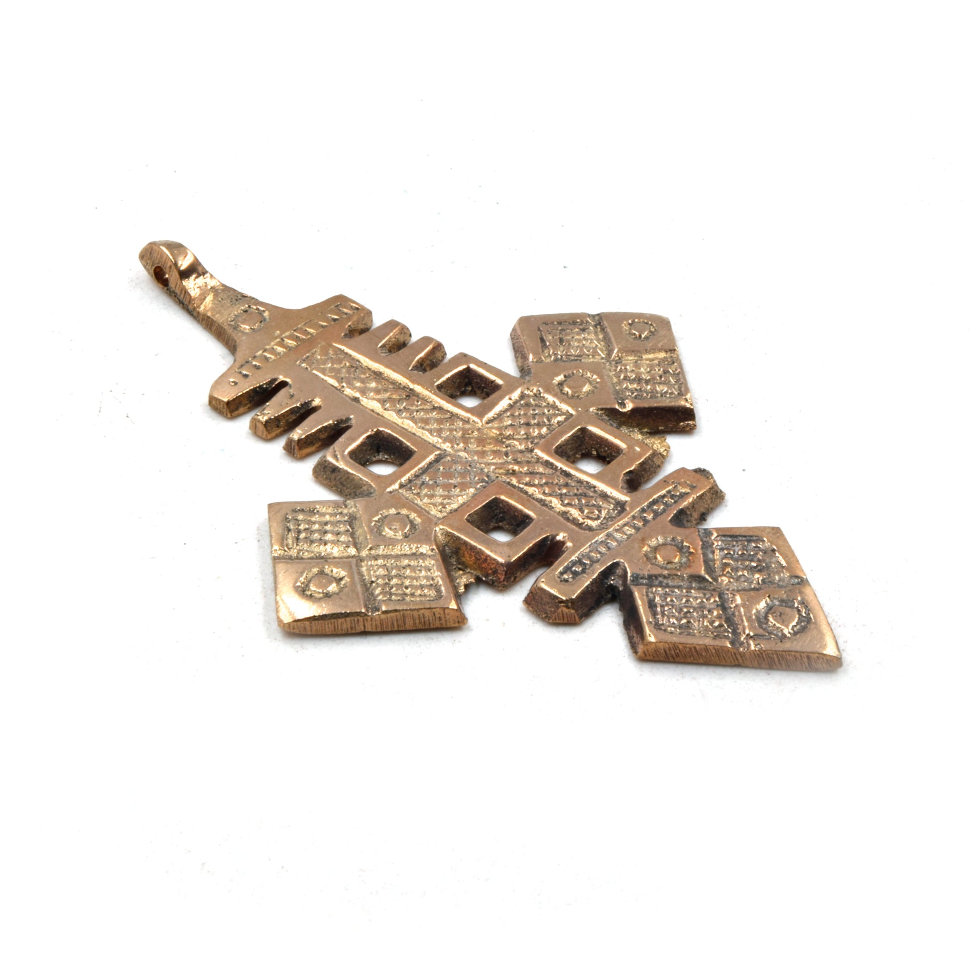 3.5" Bronze Ethiopian Cross Shaped (Style B) Plated Brass Pendant with Bail - Measuring 57mm x 92mm - Sold Individually