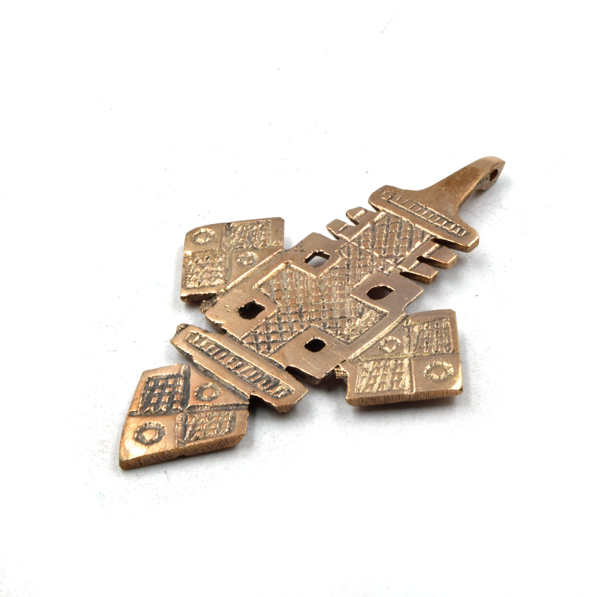 3.5" Bronze Ethiopian Cross Shaped (Style B) Plated Brass Pendant with Bail - Measuring 57mm x 92mm - Sold Individually