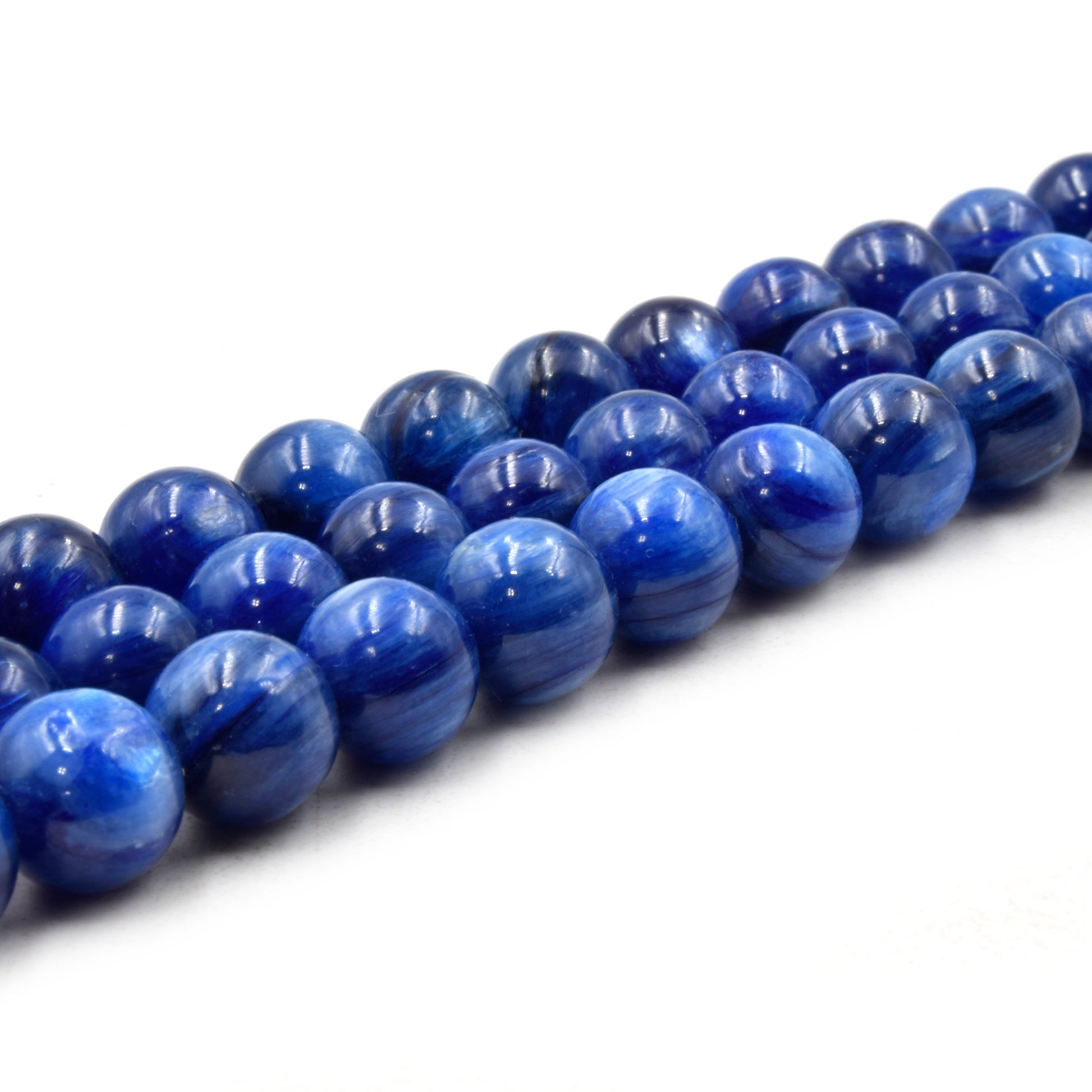 Natural Kyanite Beads | UNENHANCED/UNTREATED 8mm Natural Smooth Glossy Blue Kyanite Round Beads
