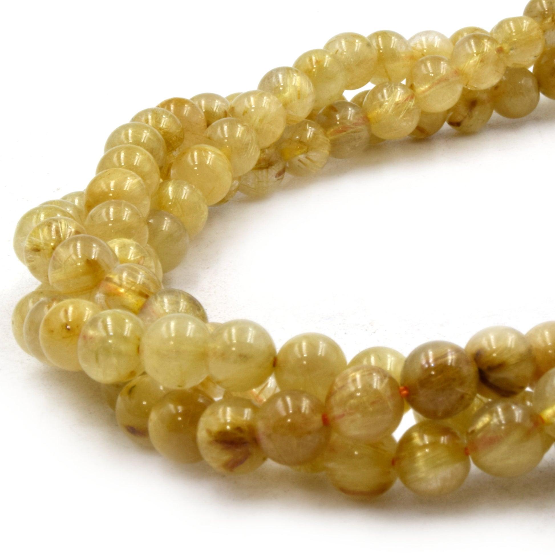 Natural Golden Rutilated Beads | UNENHANCED/UNTREATED 6mm Natural Smooth Glossy Gold Rutilated Quartz Round Beads