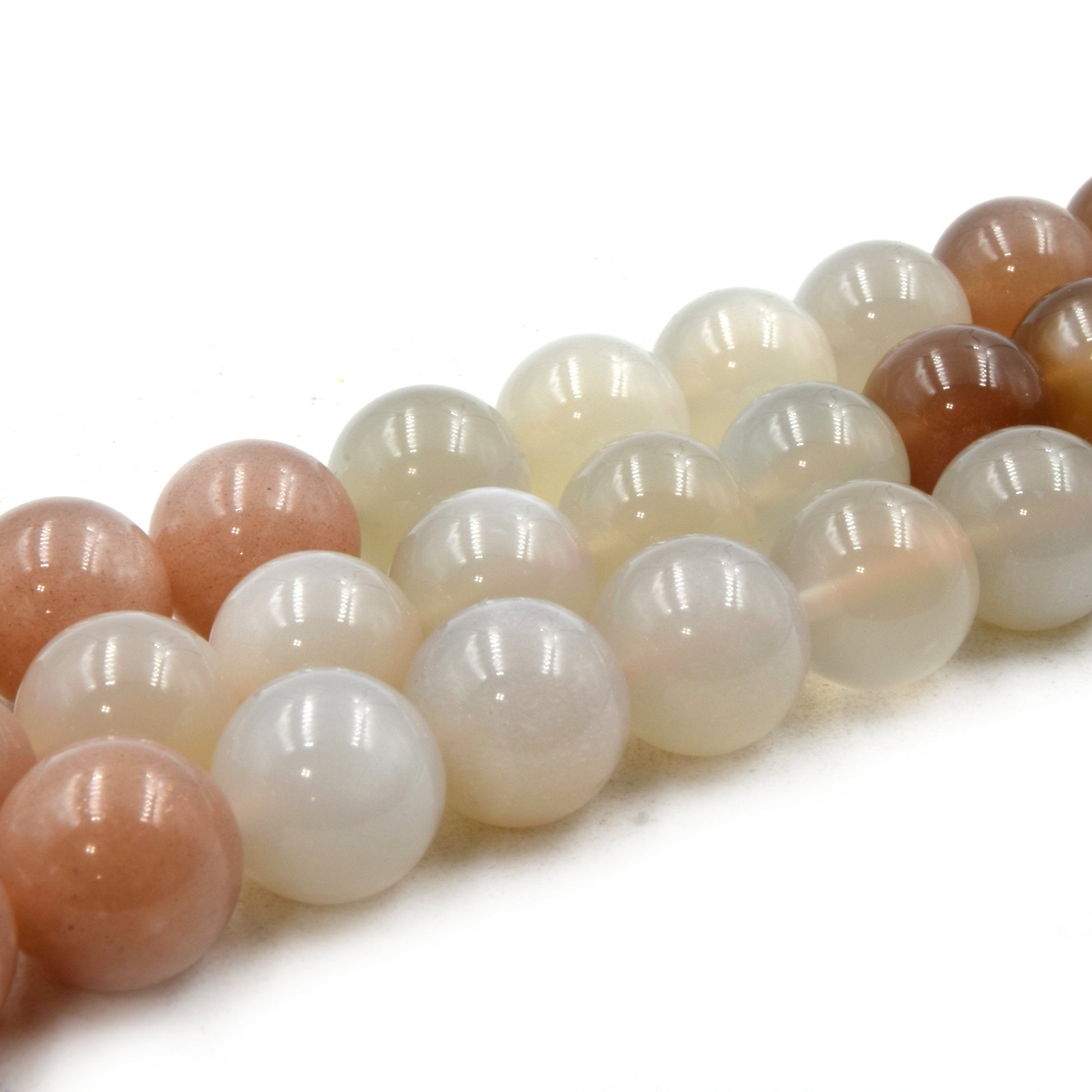 Natural Mixed Moonstone Beads | UNENHANCED/UNTREATED 12mm Natural Smooth Glossy Gradient Mixed Moonstone Round Beads