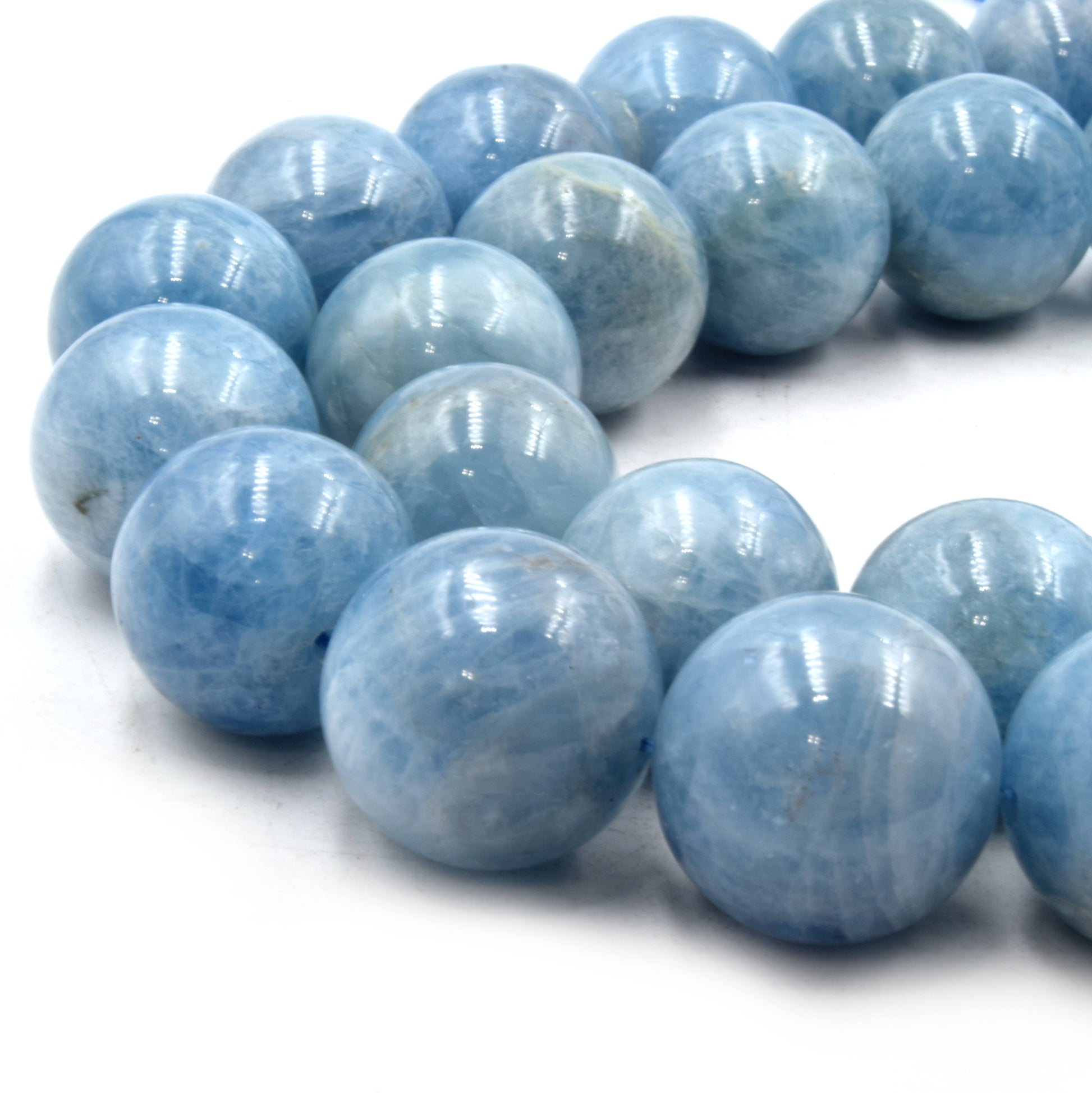 Natural Aquamarine Beads | UNENHANCED/UNTREATED 18MM Glossy Light Blue Aquamarine Round Shaped Beads