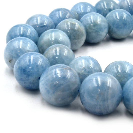 Natural Aquamarine Beads | UNENHANCED/UNTREATED 18MM Glossy Light Blue Aquamarine Round Shaped Beads