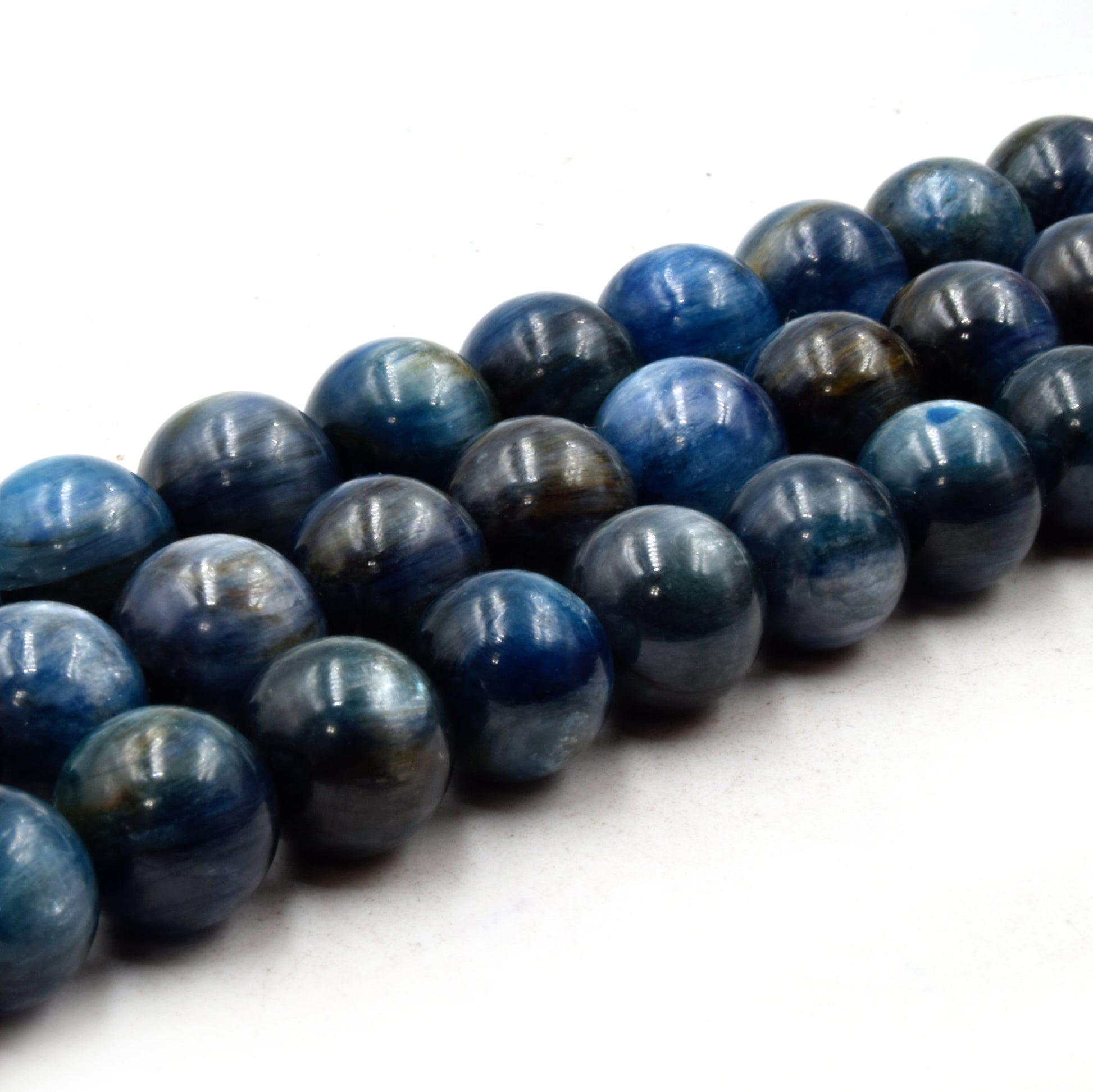 Natural Kyanite Beads | UNENHANCED/UNTREATED 12mm Natural Smooth Glossy Blue Kyanite Round Beads