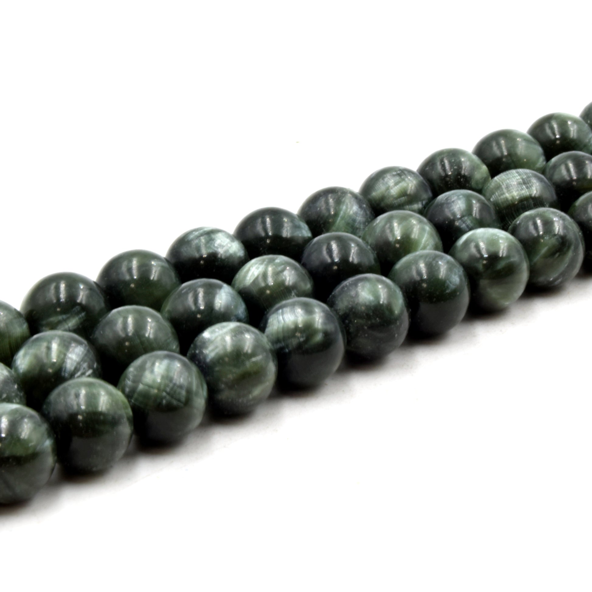 Natural Seraphinite Beads | UNENHANCED/UNTREATED 10mm Natural Smooth Glossy Seraphinite Round Beads