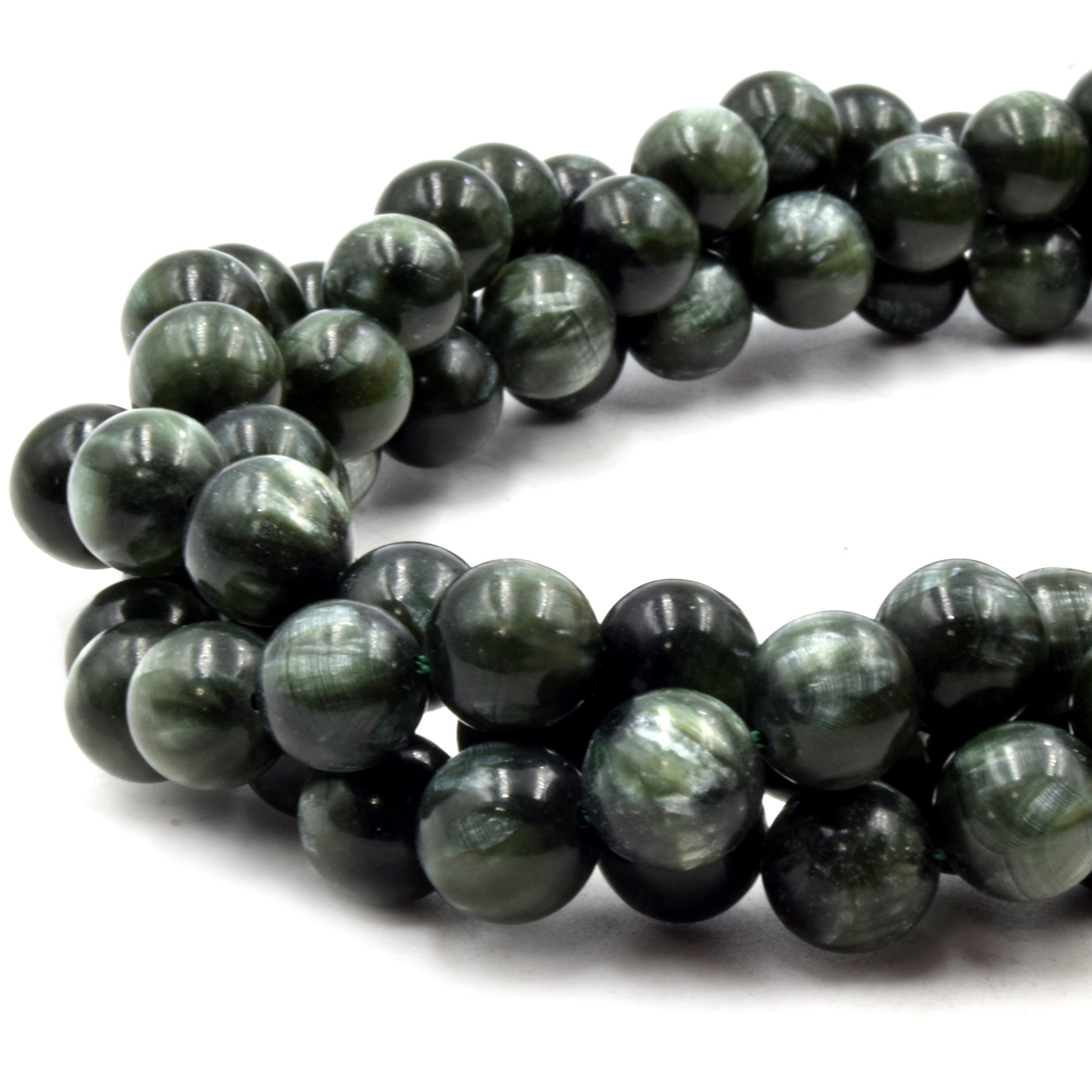 Natural Seraphinite Beads | UNENHANCED/UNTREATED 10mm Natural Smooth Glossy Seraphinite Round Beads