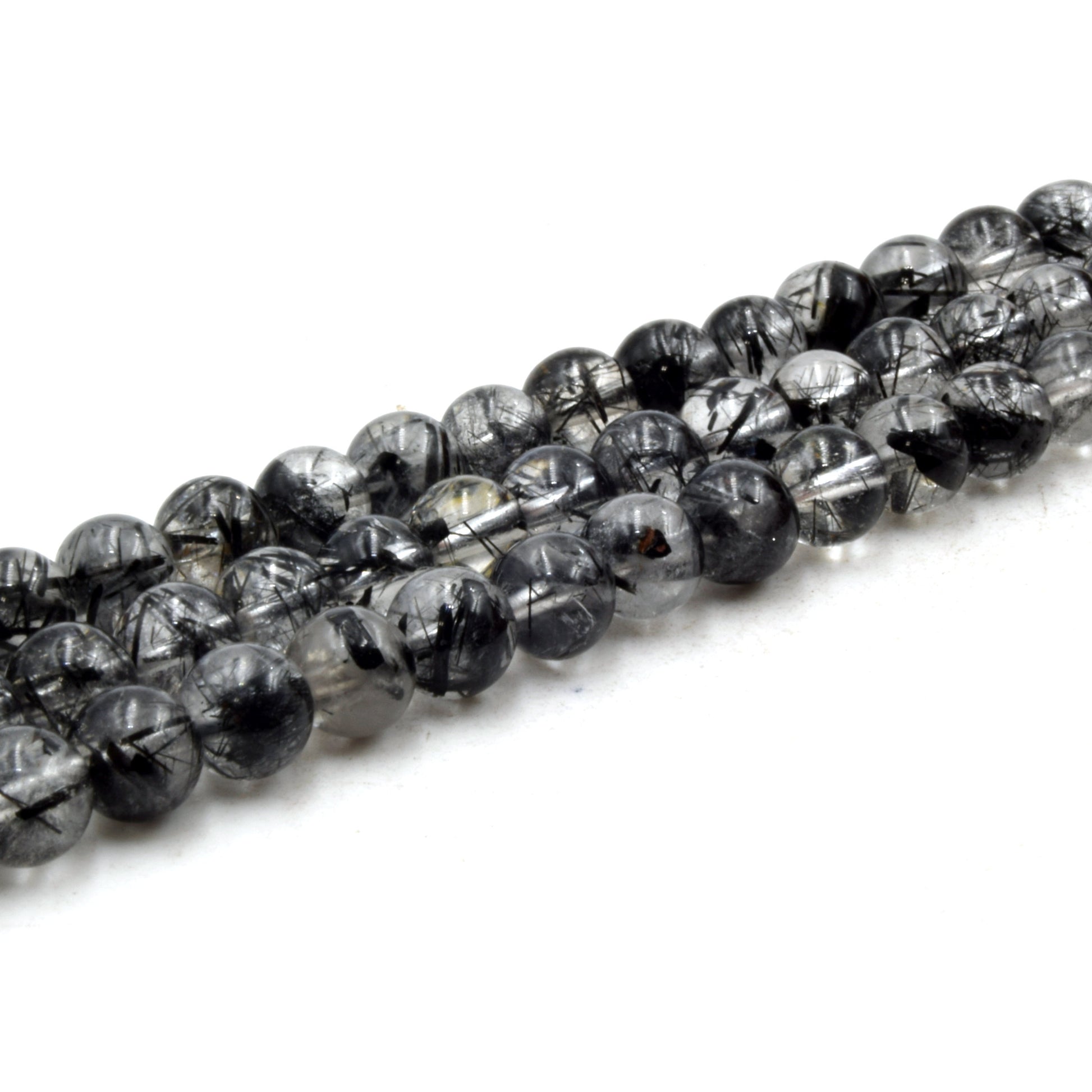 Natural Black Rutilated Beads | UNENHANCED/UNTREATED 6mm Natural Smooth Black Rutilated Quartz Round Beads