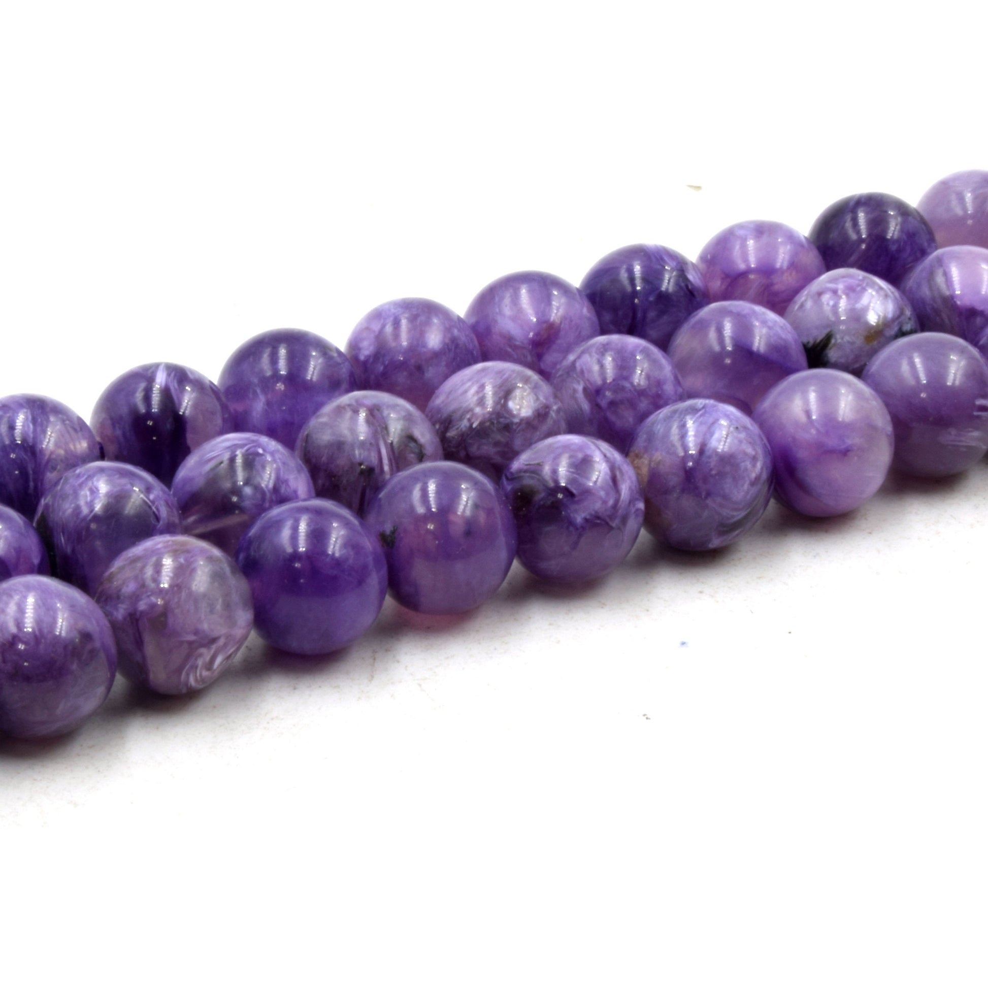 Natural Charoite Beads | UNENHANCED/UNTREATED 8mm Natural Smooth Glossy Purple AAA Charoite Round Beads