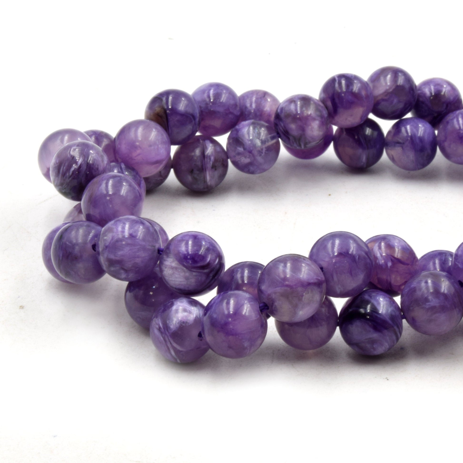 Natural Charoite Beads | UNENHANCED/UNTREATED 8mm Natural Smooth Glossy Purple AAA Charoite Round Beads