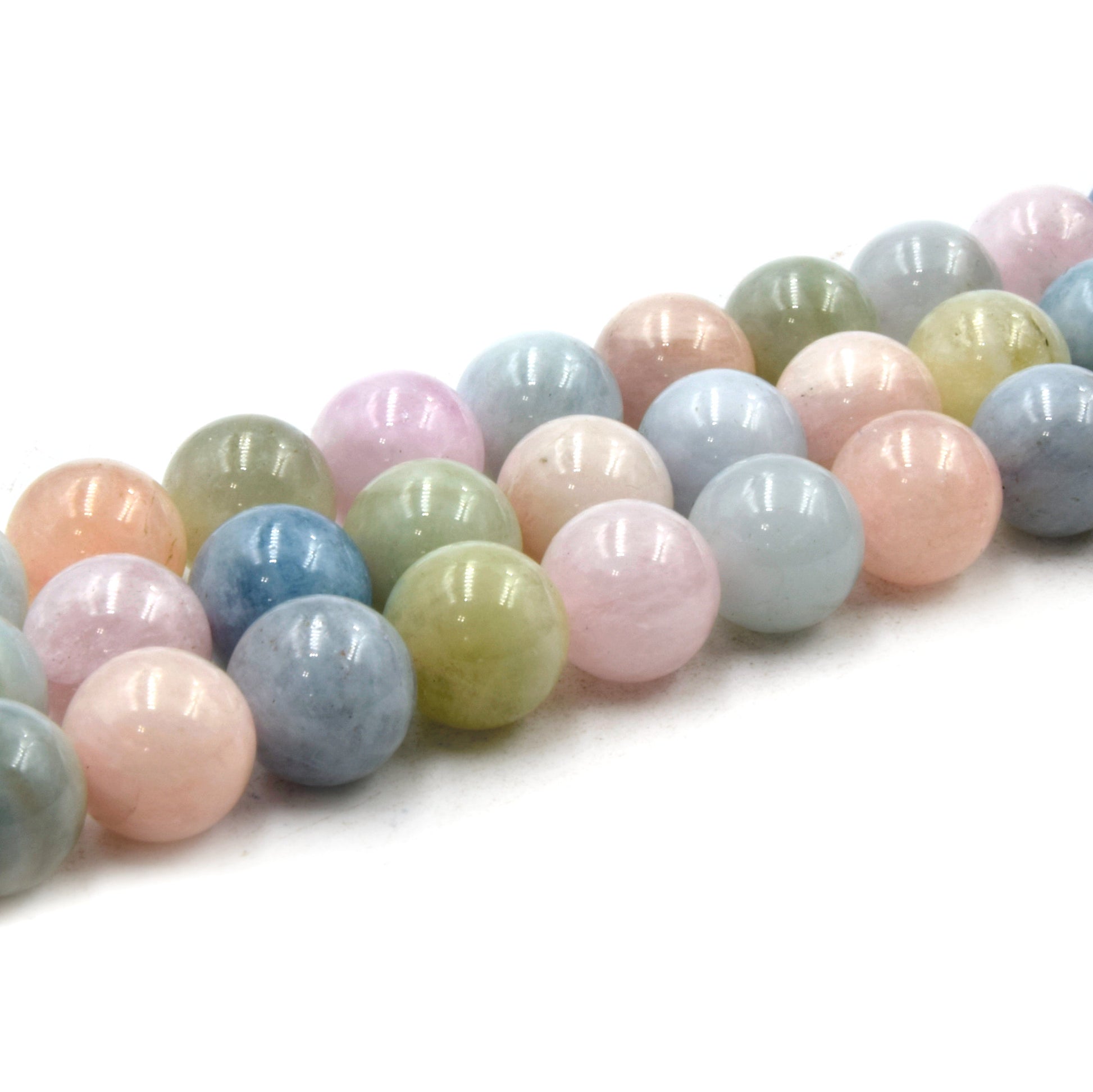 Natural Mix Beryl Beads | UNENHANCED/UNTREATED 10mm Natural Smooth Glossy Mixed Aquamarine Morganite Heliodor Emerald Round Beads