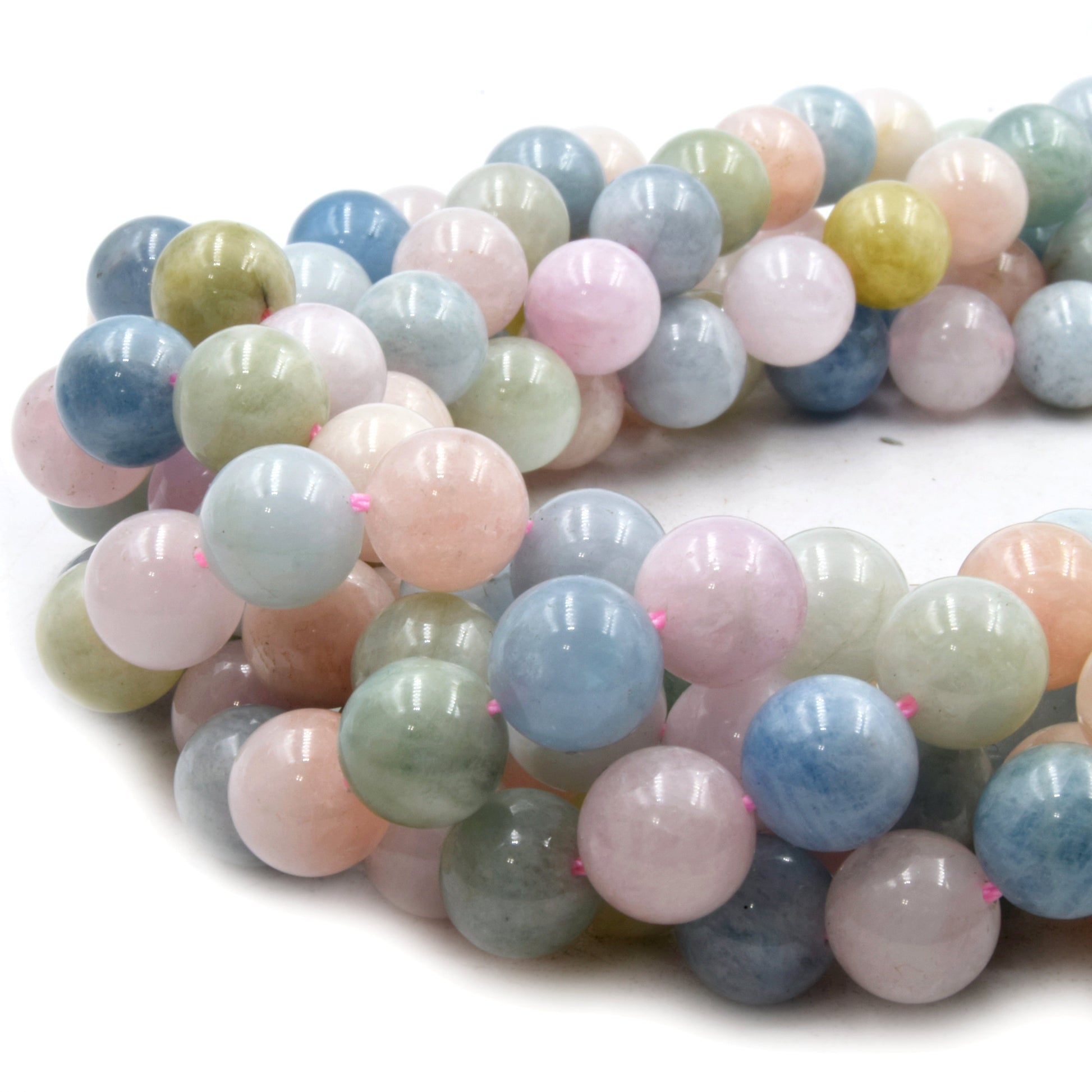 Natural Mix Beryl Beads | UNENHANCED/UNTREATED 10mm Natural Smooth Glossy Mixed Aquamarine Morganite Heliodor Emerald Round Beads