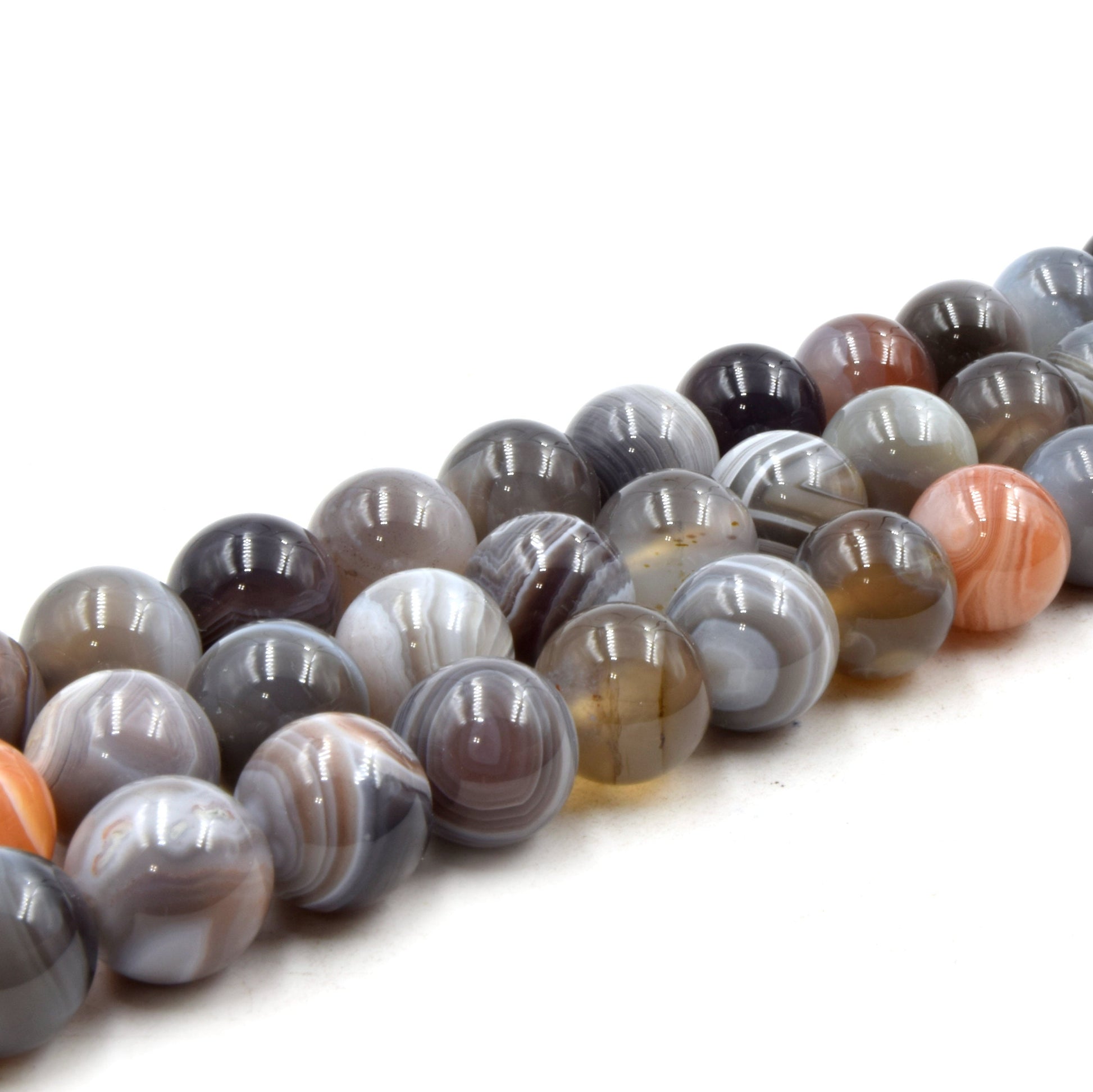 Natural Botswana Agate Beads | UNENHANCED/UNTREATED 12mm Natural Smooth Glossy Botswana Agate Round Beads
