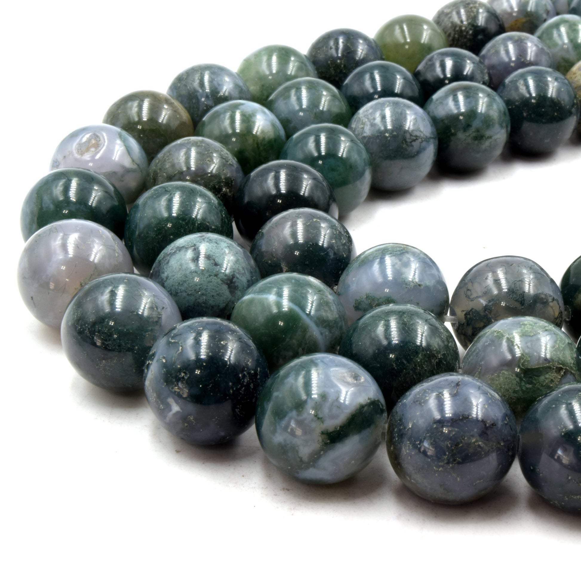 Natural Moss Agate Beads | UNENHANCED/UNTREATED 16mm Natural Smooth Glossy Moss Agate Round Beads