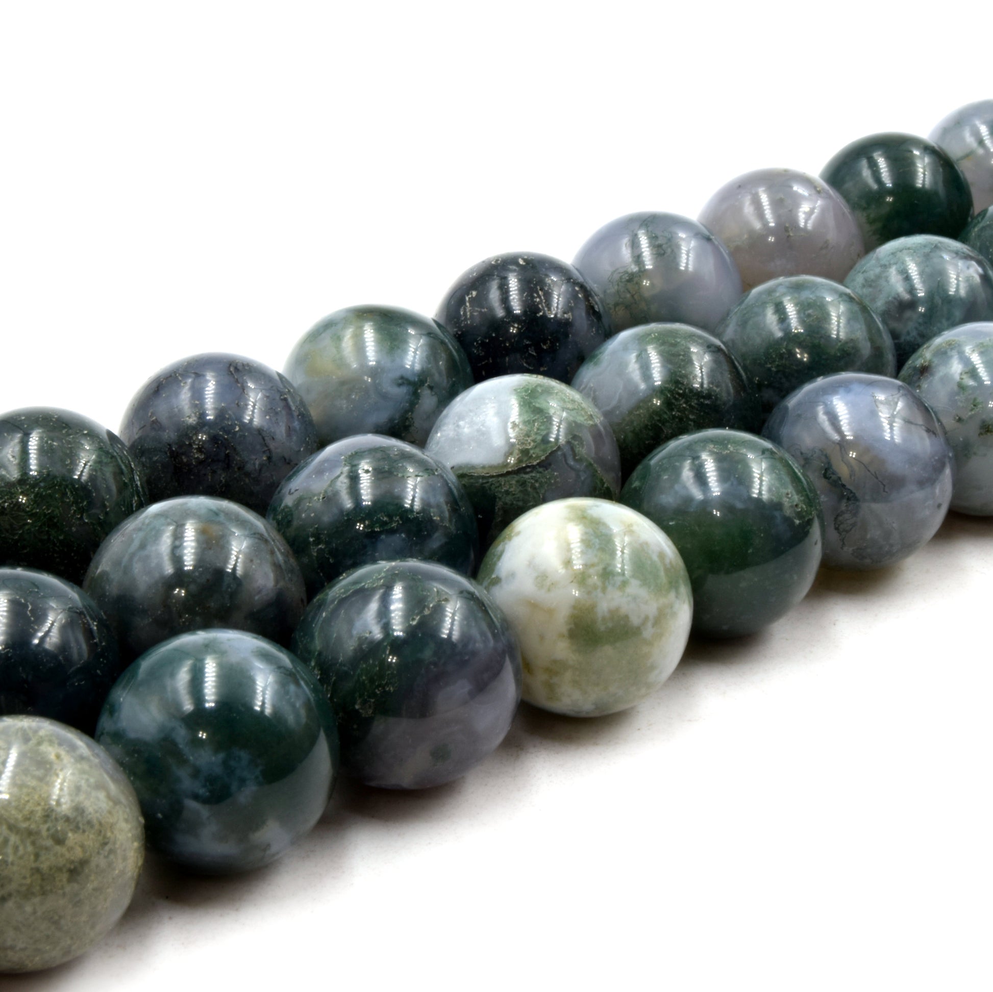 Natural Moss Agate Beads | UNENHANCED/UNTREATED 16mm Natural Smooth Glossy Moss Agate Round Beads