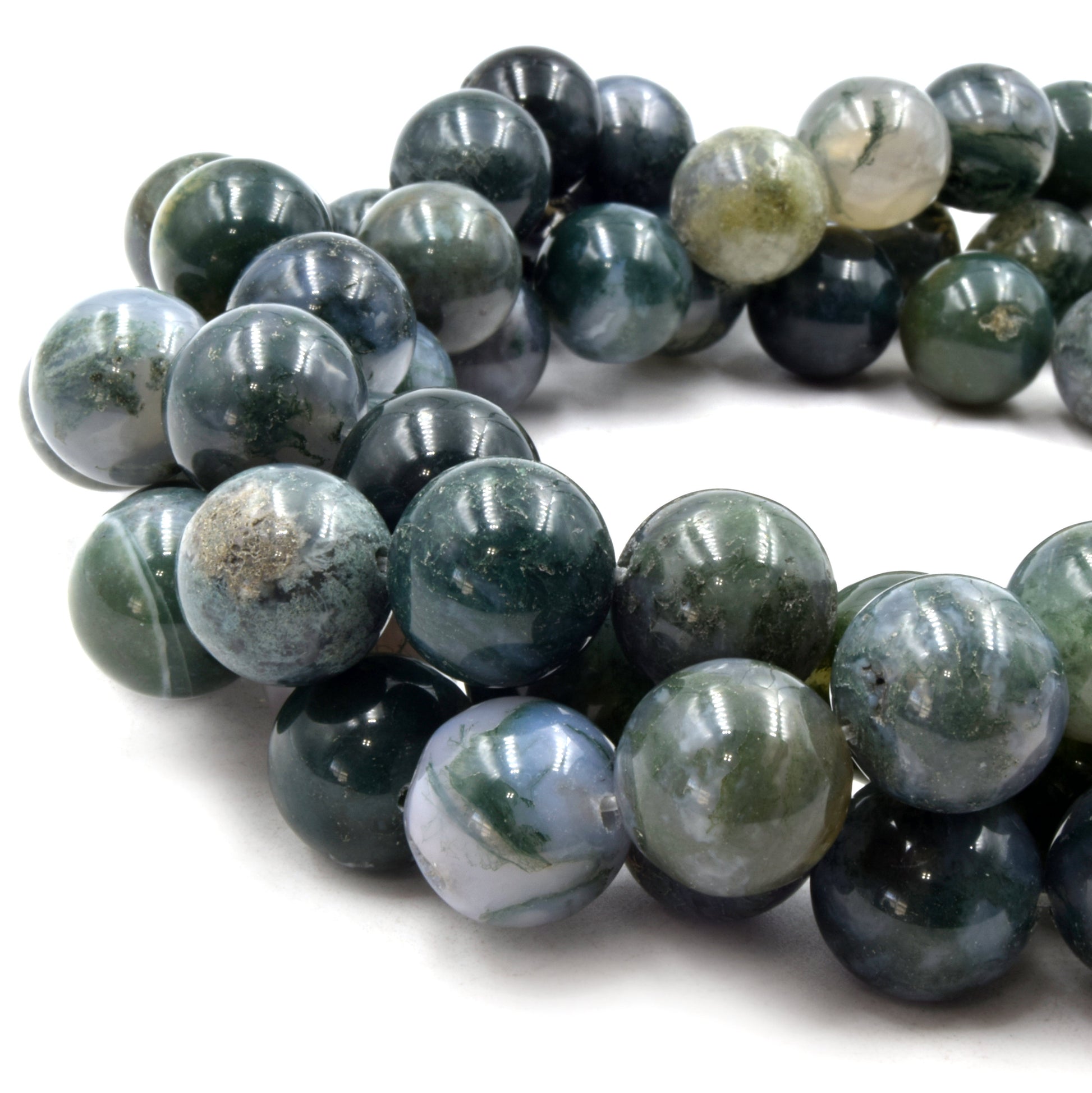 Natural Moss Agate Beads | UNENHANCED/UNTREATED 16mm Natural Smooth Glossy Moss Agate Round Beads