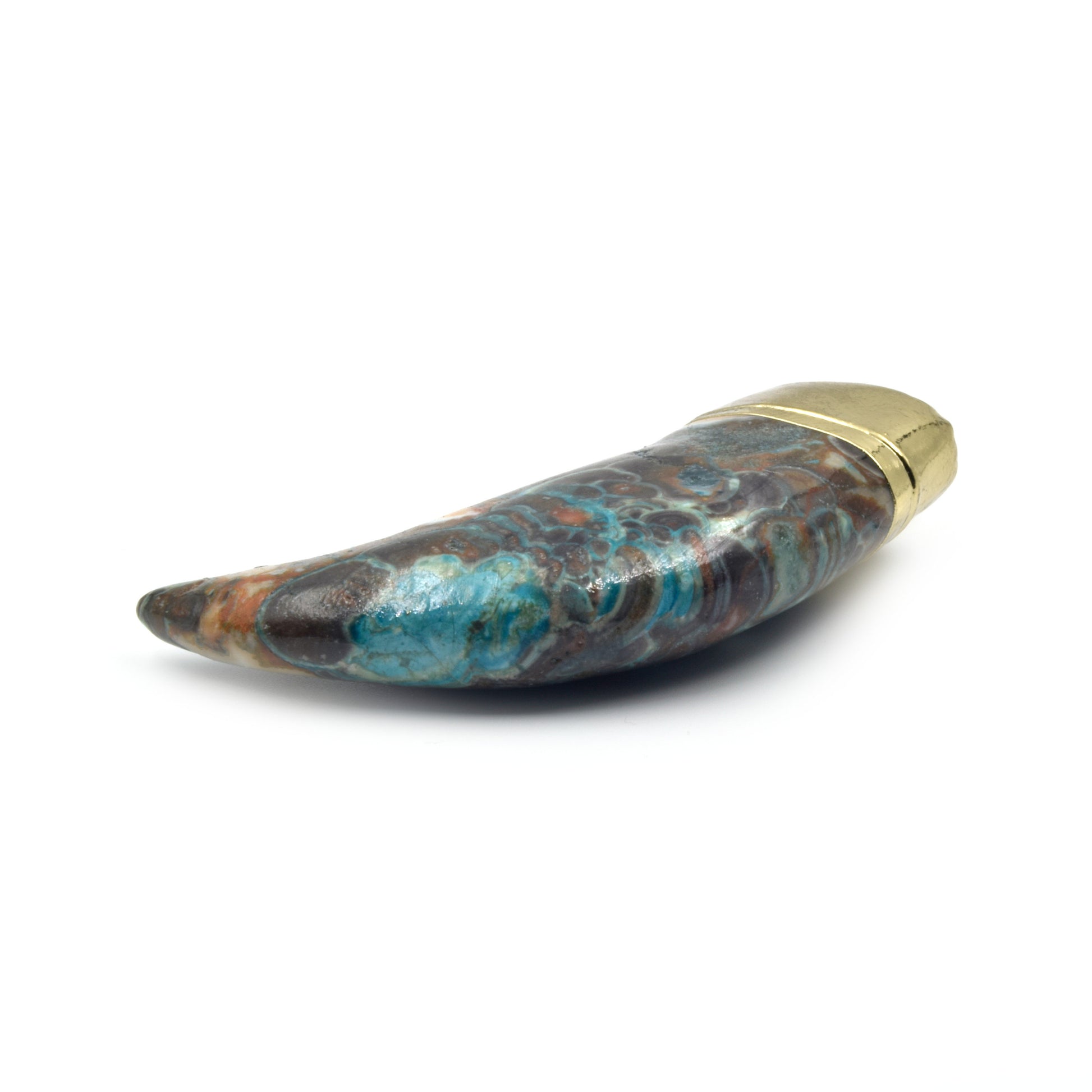 Gemstone Pendant | 2 Inch Dyed Ghost Eye Jasper Tusk/Claw Electroplated Pendants with Bail