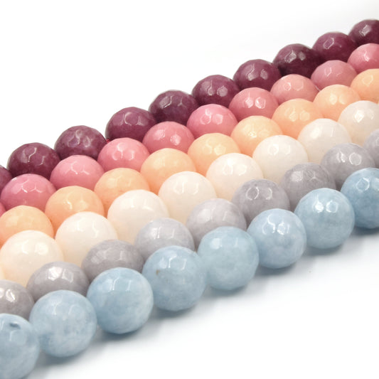 Faceted Jade Beads | 10mm Faceted Dyed Red Pink Orange Gray Blue Jade Round Beads with 1mm Holes - Sold by 15.5" Strands (~ 46 Beads)