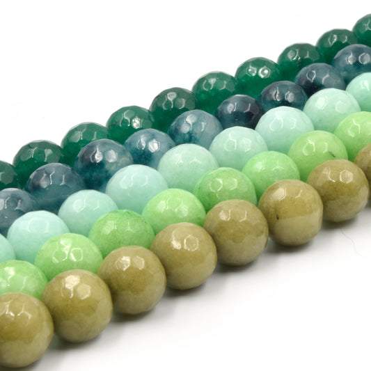 Faceted Jade Beads | 10mm Faceted Dyed Green Jade Round Beads with 1mm Holes - Sold by 15.5" Strands (~ 46 Beads)