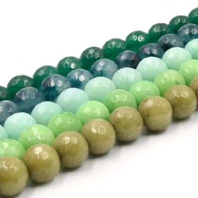 Faceted Jade Beads | 10mm Faceted Dyed Green Jade Round Beads with 1mm Holes - Sold by 15.5&quot; Strands (~ 46 Beads)