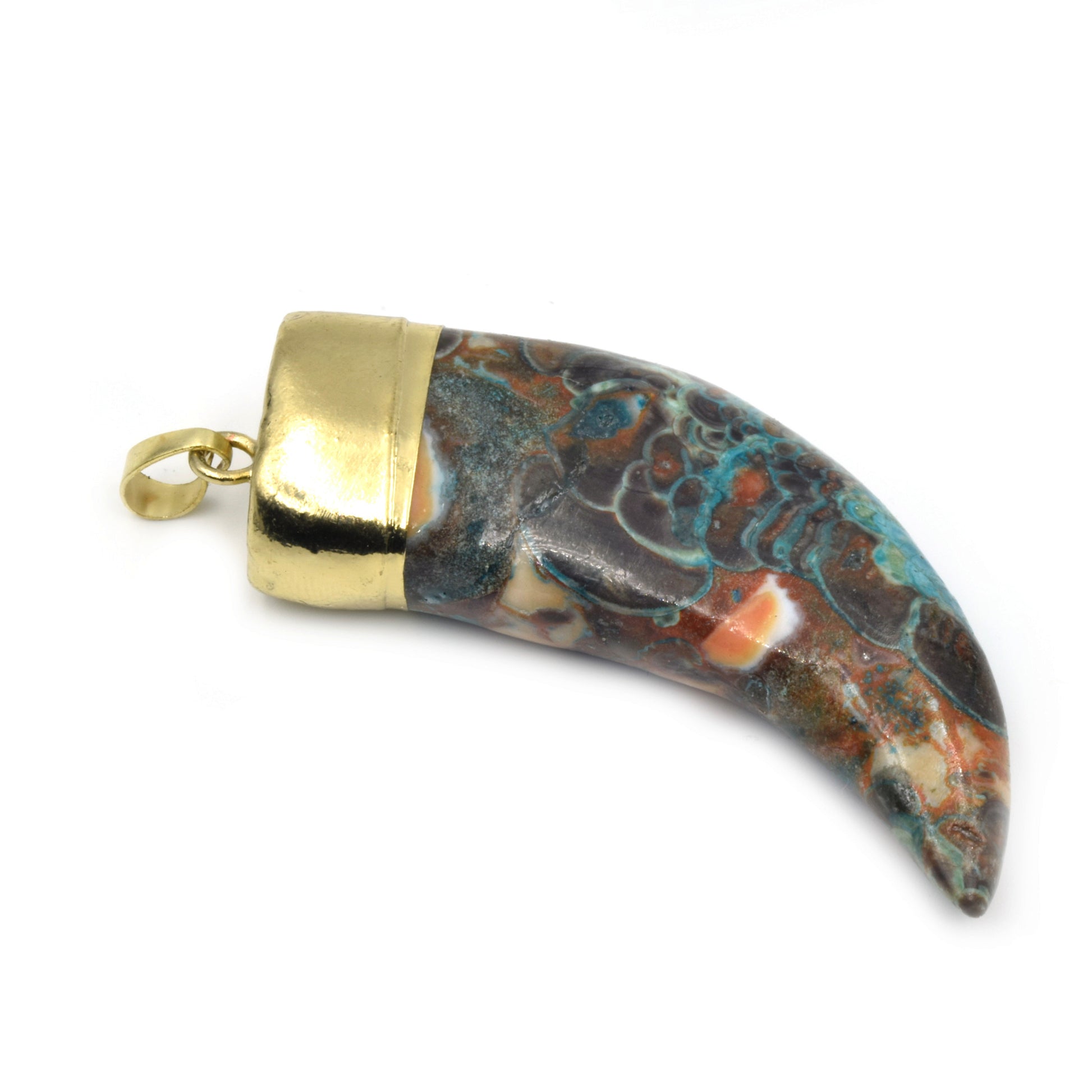 Gemstone Pendant | 2 Inch Dyed Ghost Eye Jasper Tusk/Claw Electroplated Pendants with Bail